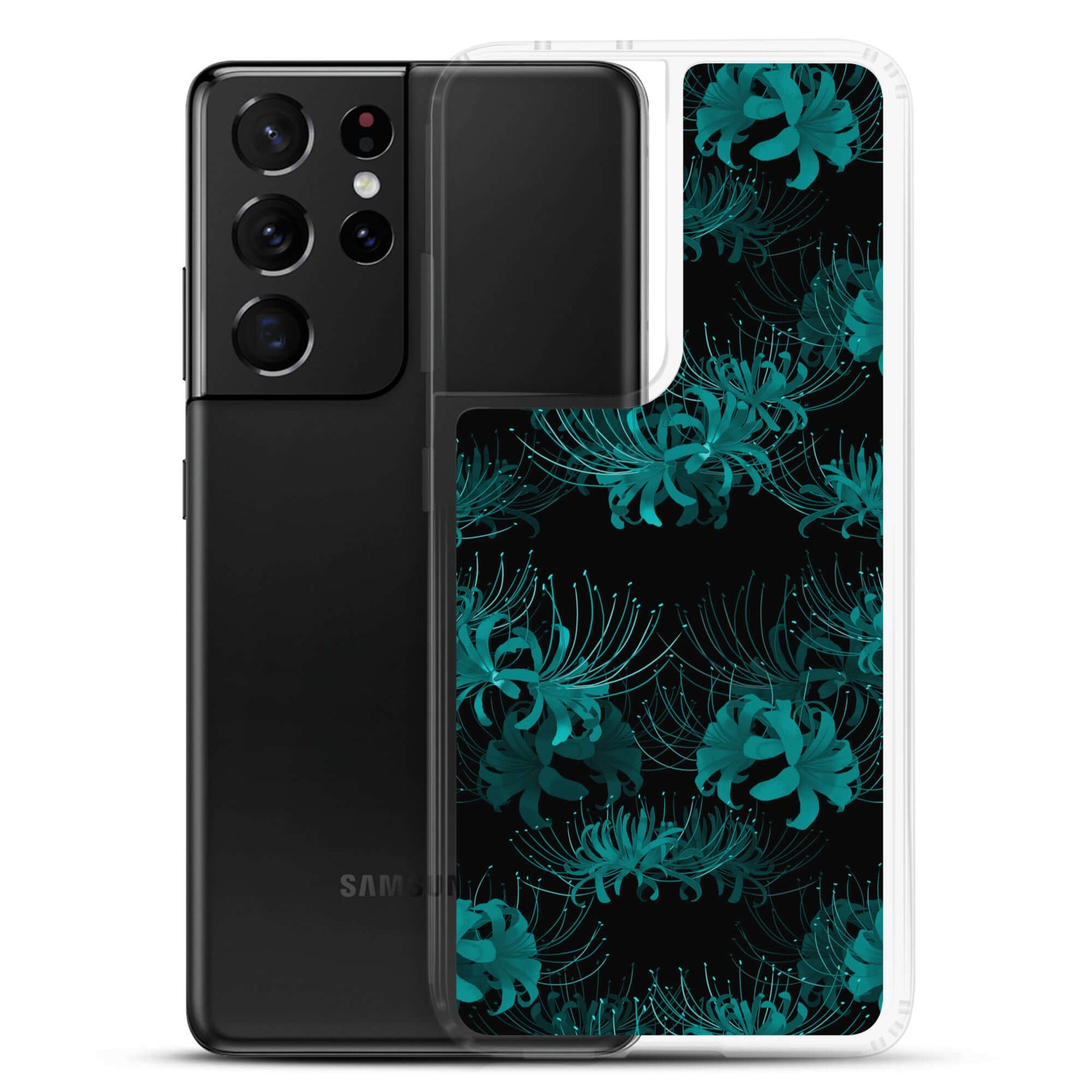 Sleek Higanbana Samsung® Clear Case features a stylish floral design, perfect for protecting your device in style.