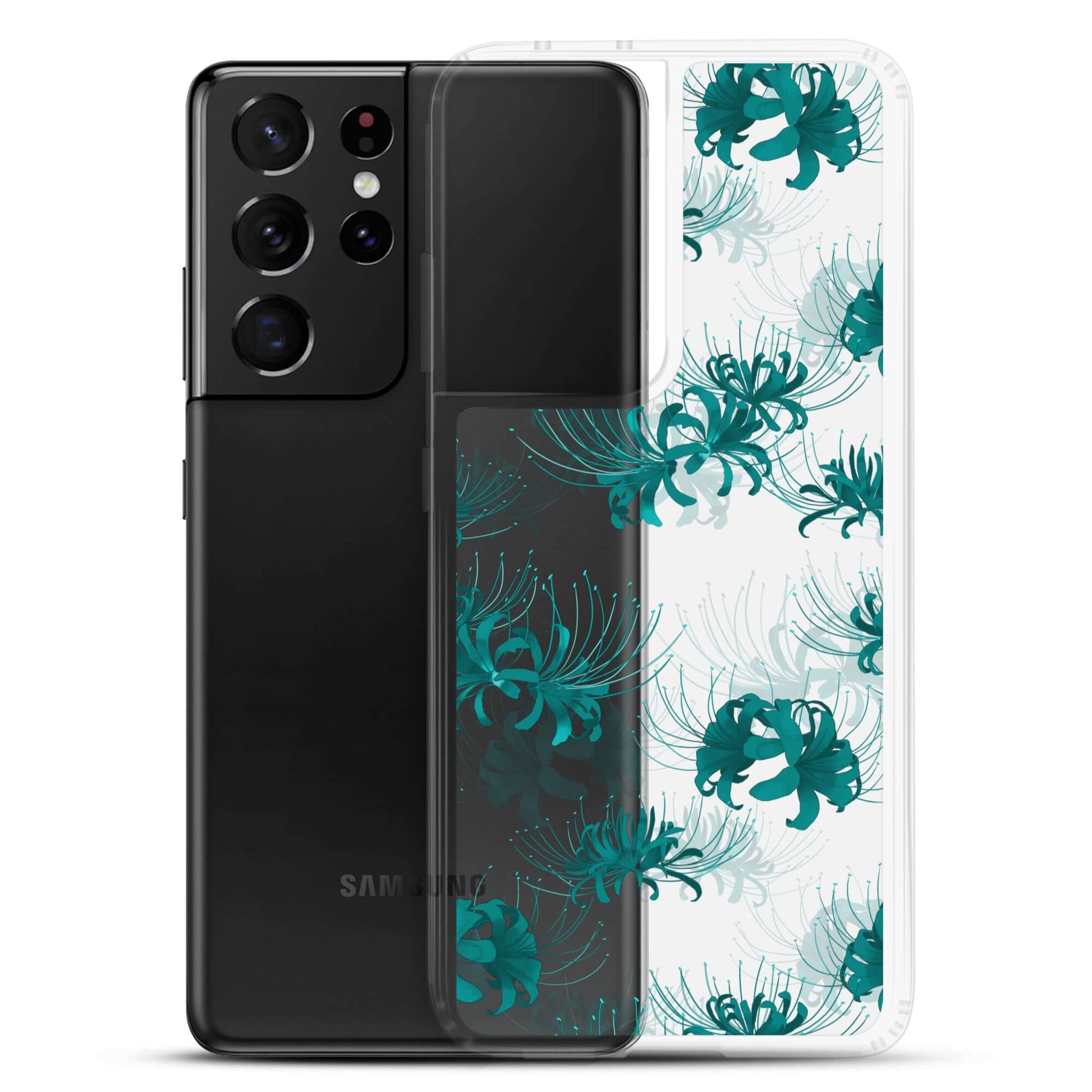 Stylish Higanbana Samsung® Clear Case showcases a floral design, protecting your phone with elegance and flair.