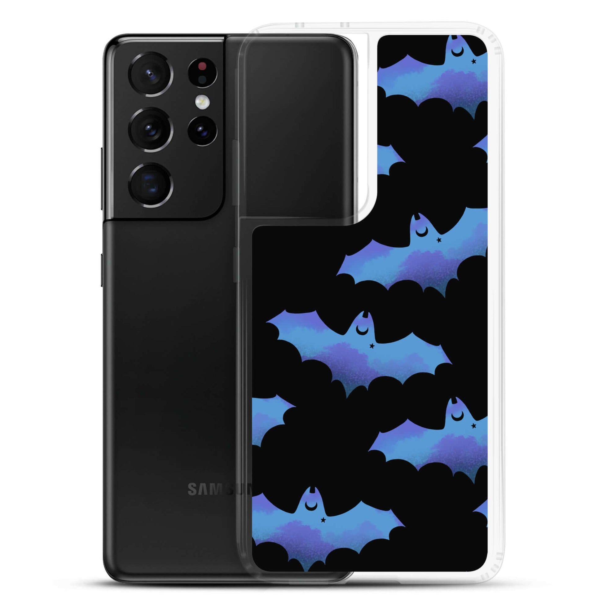 Sleek Lilith Samsung® Clear Case featuring playful bats, perfect for protecting your phone in style.