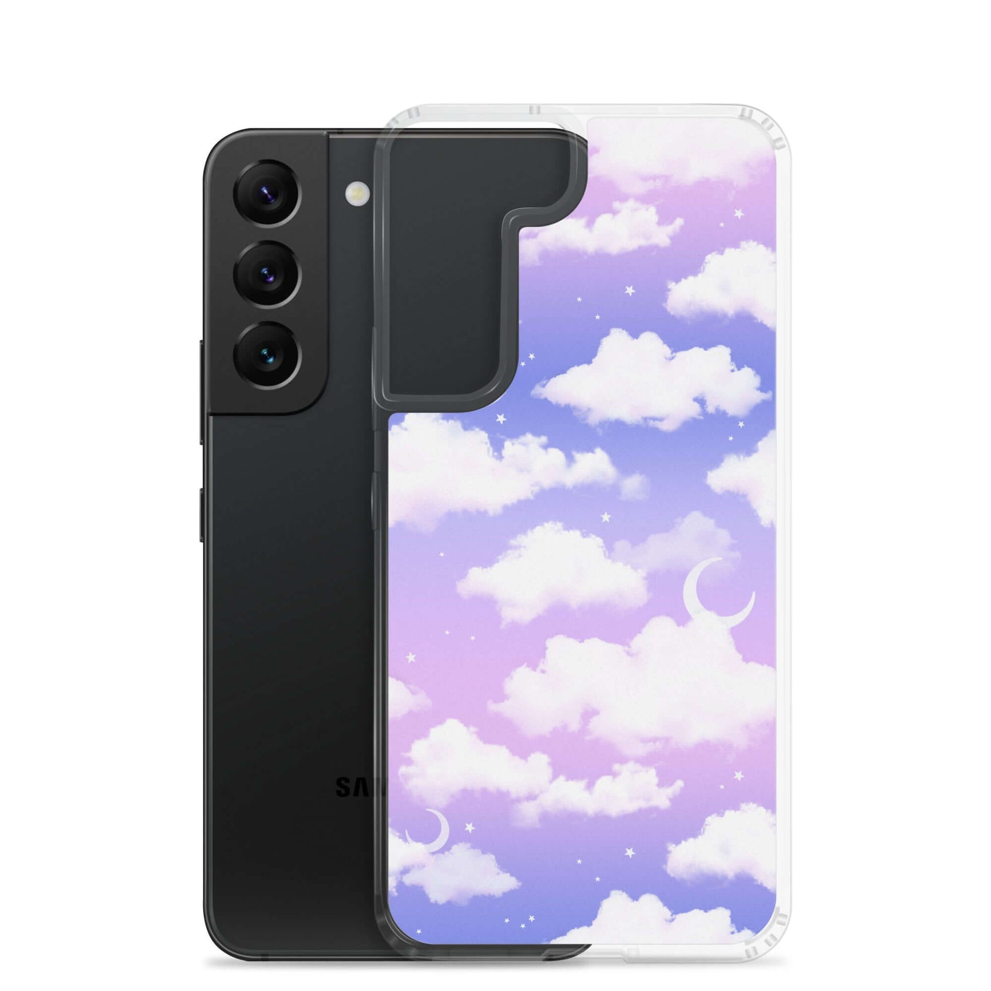 Stylish Cloudy Sky Samsung® Clear Case showcasing a dreamy purple gradient, perfect for protecting your phone.