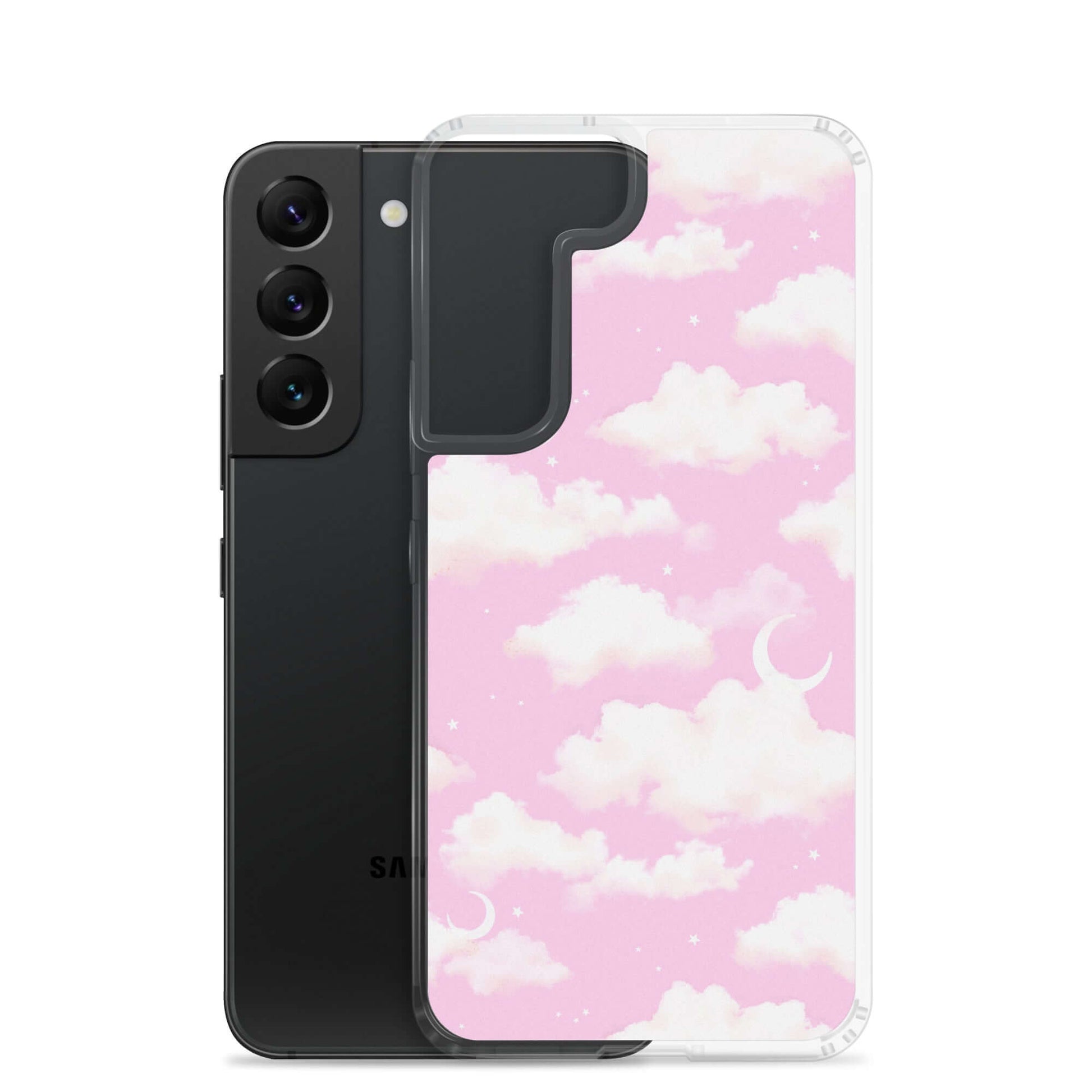 Stylish Cloudy Sky Samsung® Clear Case featuring a dreamy pink cloud design for ultimate phone protection.