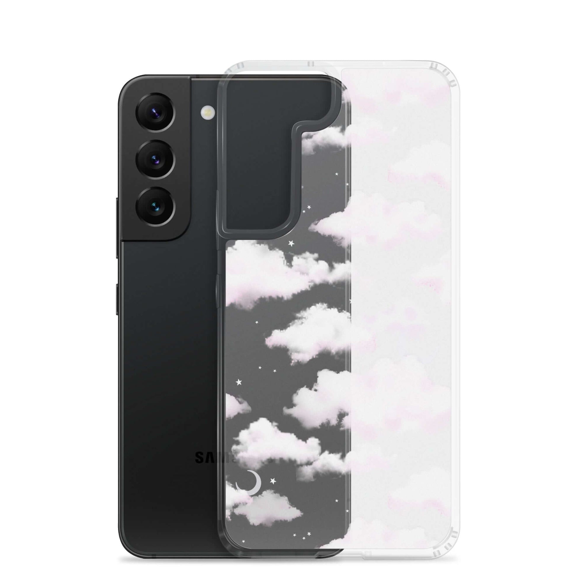 Stylish Cloudy Sky Samsung® Clear Case featuring dreamy cloud design, perfect for protecting your phone in style.