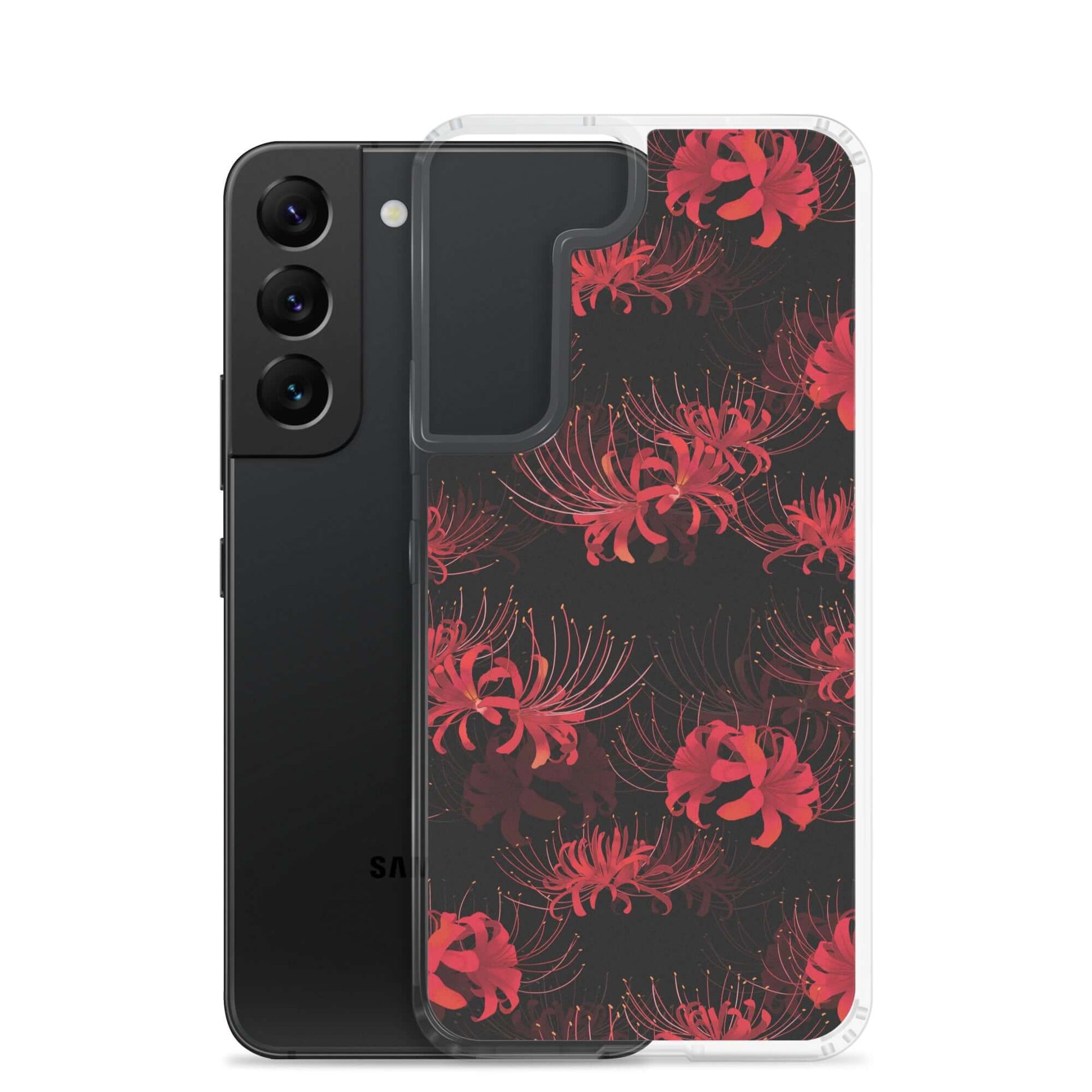 Sleek Higanbana Samsung® Clear Case featuring a floral design, protecting your device in style and elegance.