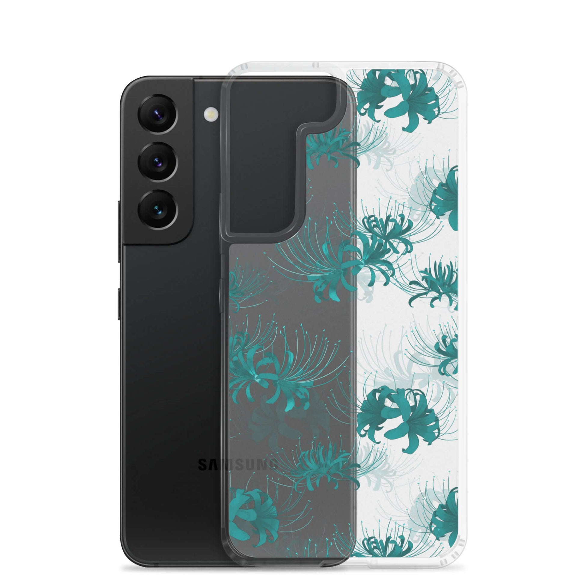 Higanbana Samsung® Clear Case showcases a stylish floral design, ensuring your phone stays safe and chic.
