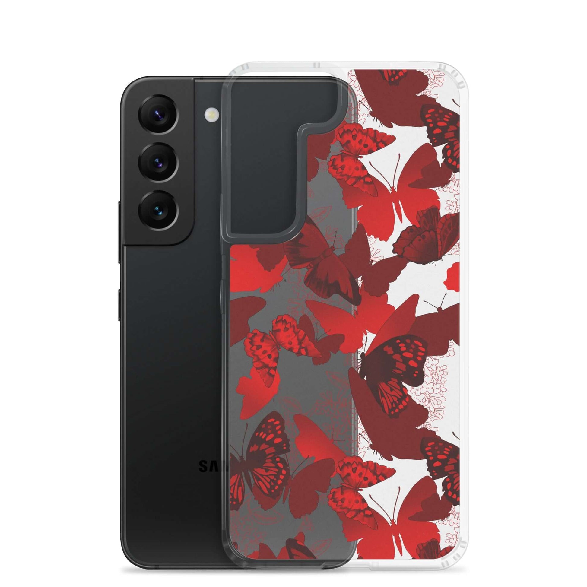 Sleek Butterfly Samsung® Clear Case showcasing vibrant butterfly design, perfect for protecting your phone stylishly.