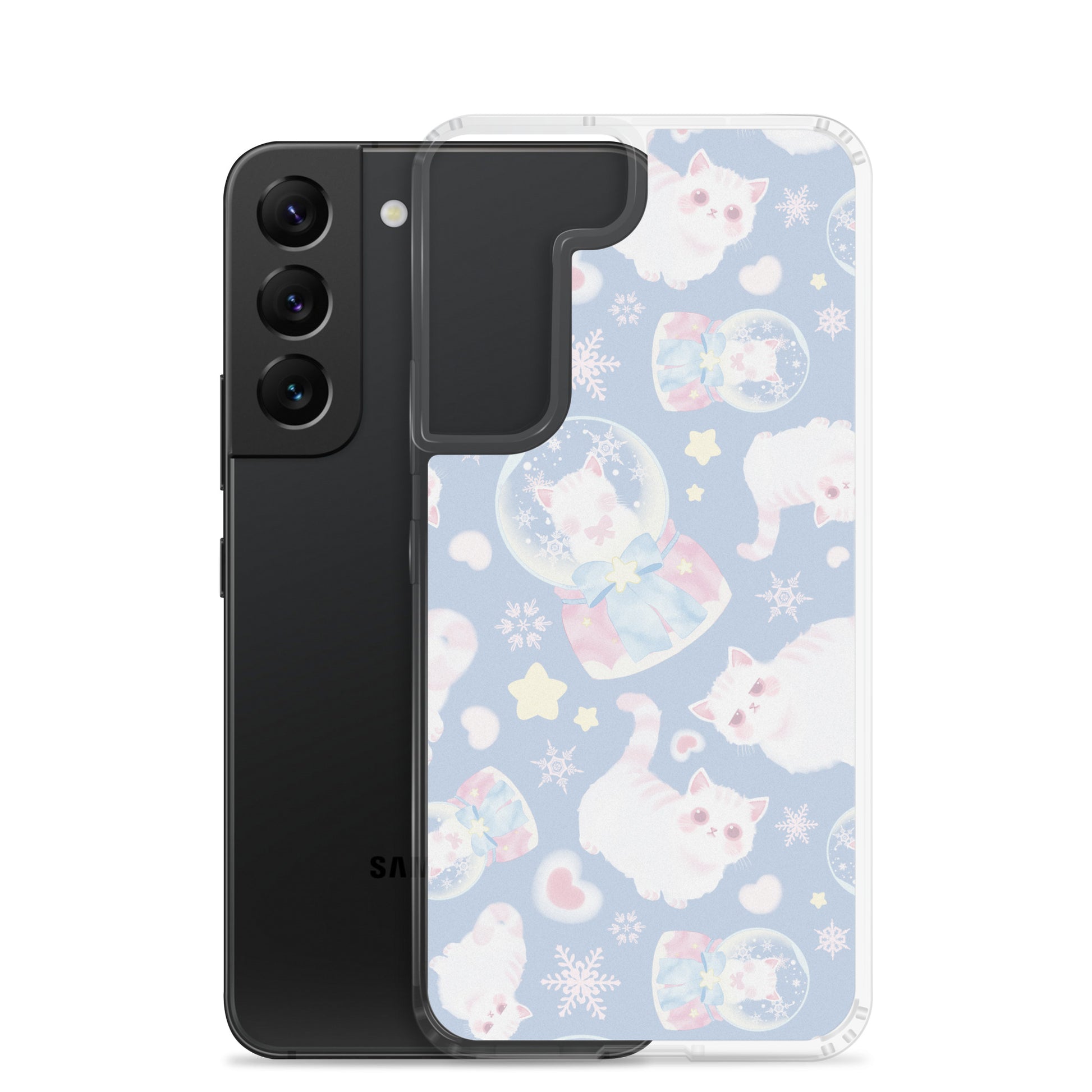 Cute Snow Kitten Samsung® Clear Case featuring playful kittens, perfect for adding charm and protection to your phone.
