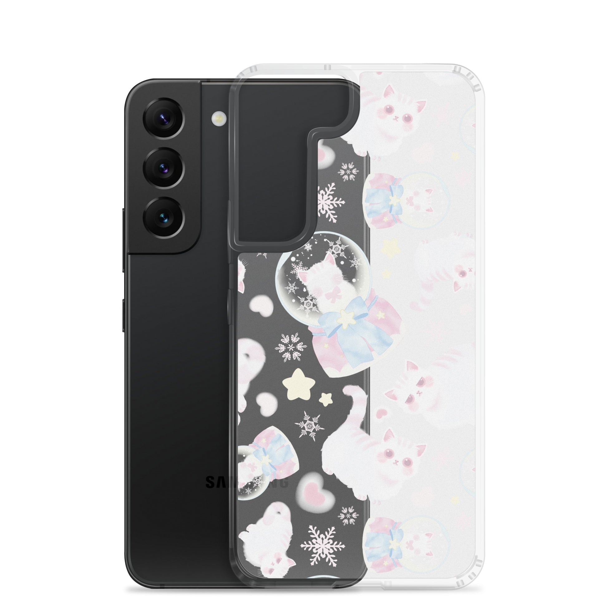 Snow Kitten Samsung® Clear Case features playful kittens, perfect for a feminine pastel look while protecting your phone.
