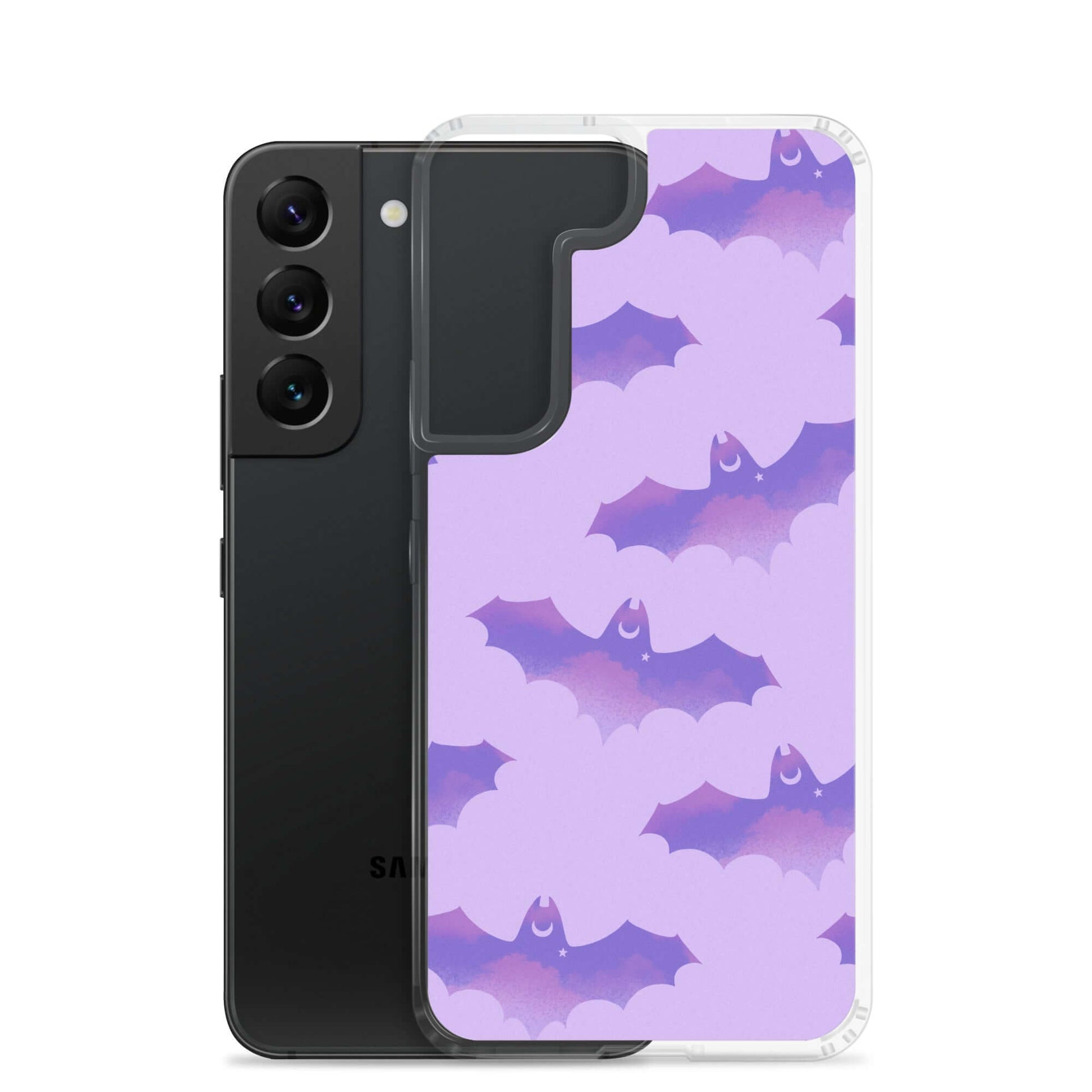 Sleek Morrigan Samsung® Clear Case with playful bat design, perfect for protecting your phone from everyday wear.