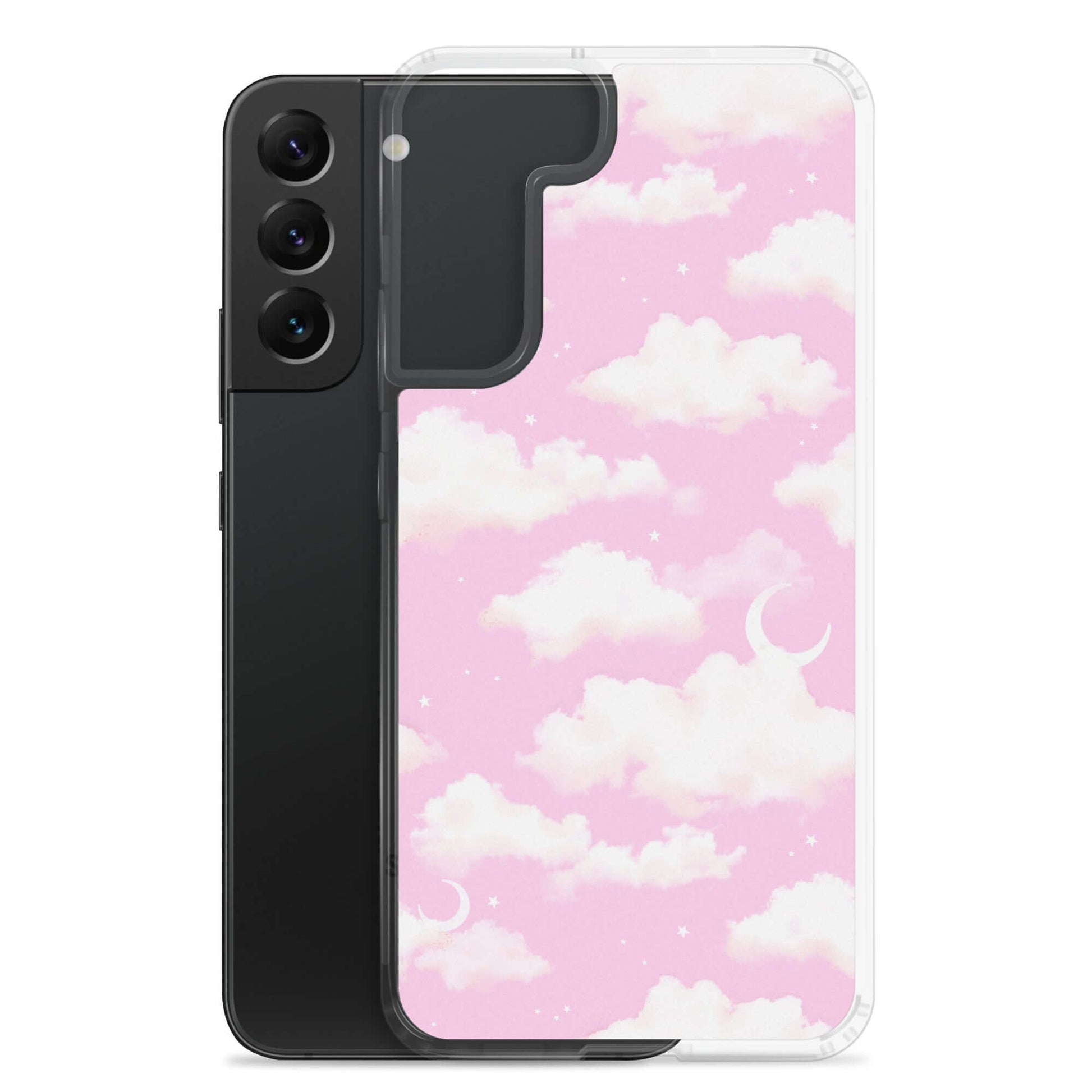 Stylish Cloudy Sky Samsung® Clear Case featuring a dreamy pink cloud design for ultimate phone protection.