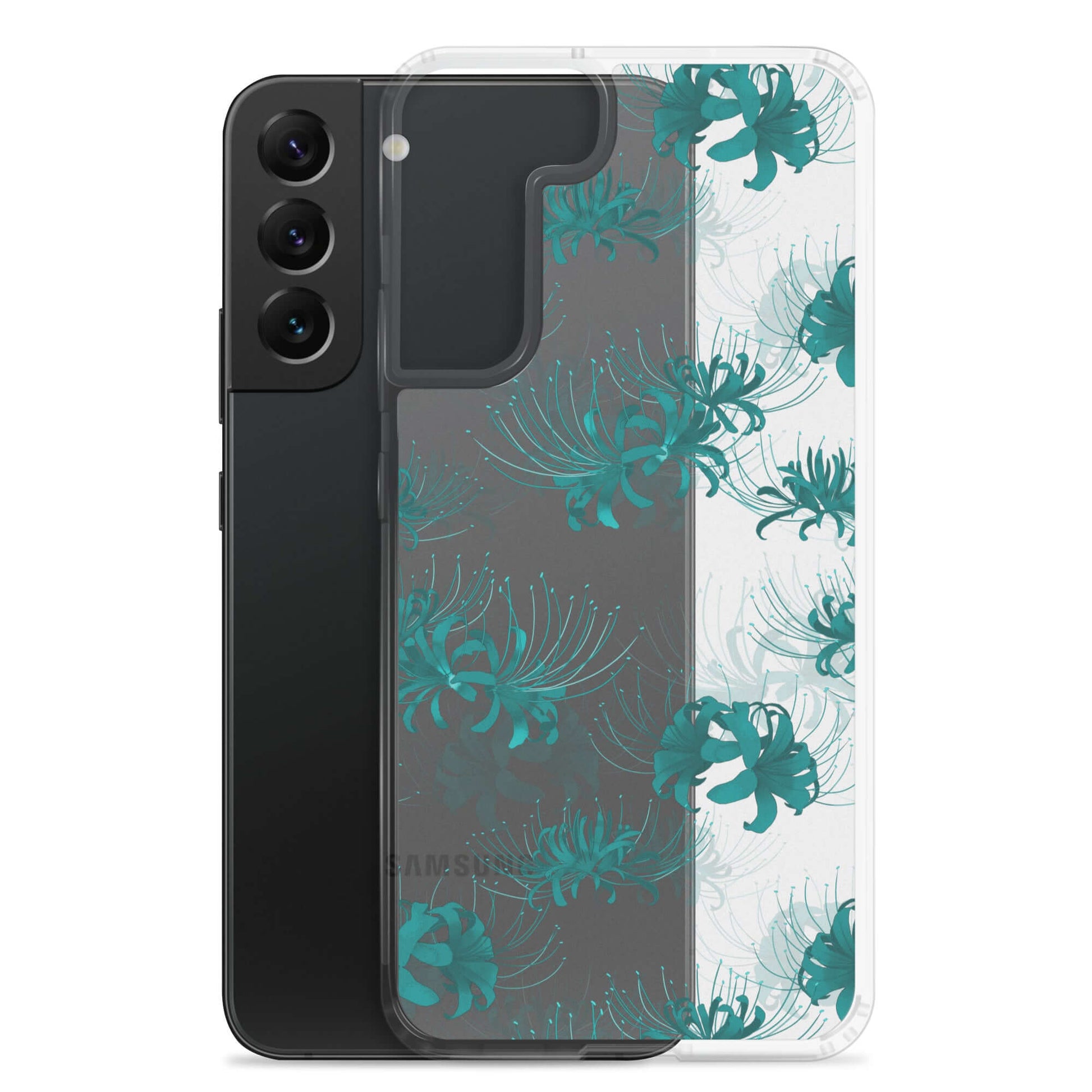 Stylish Higanbana Samsung® Clear Case featuring a unique floral design, perfect for protecting your Galaxy S22.