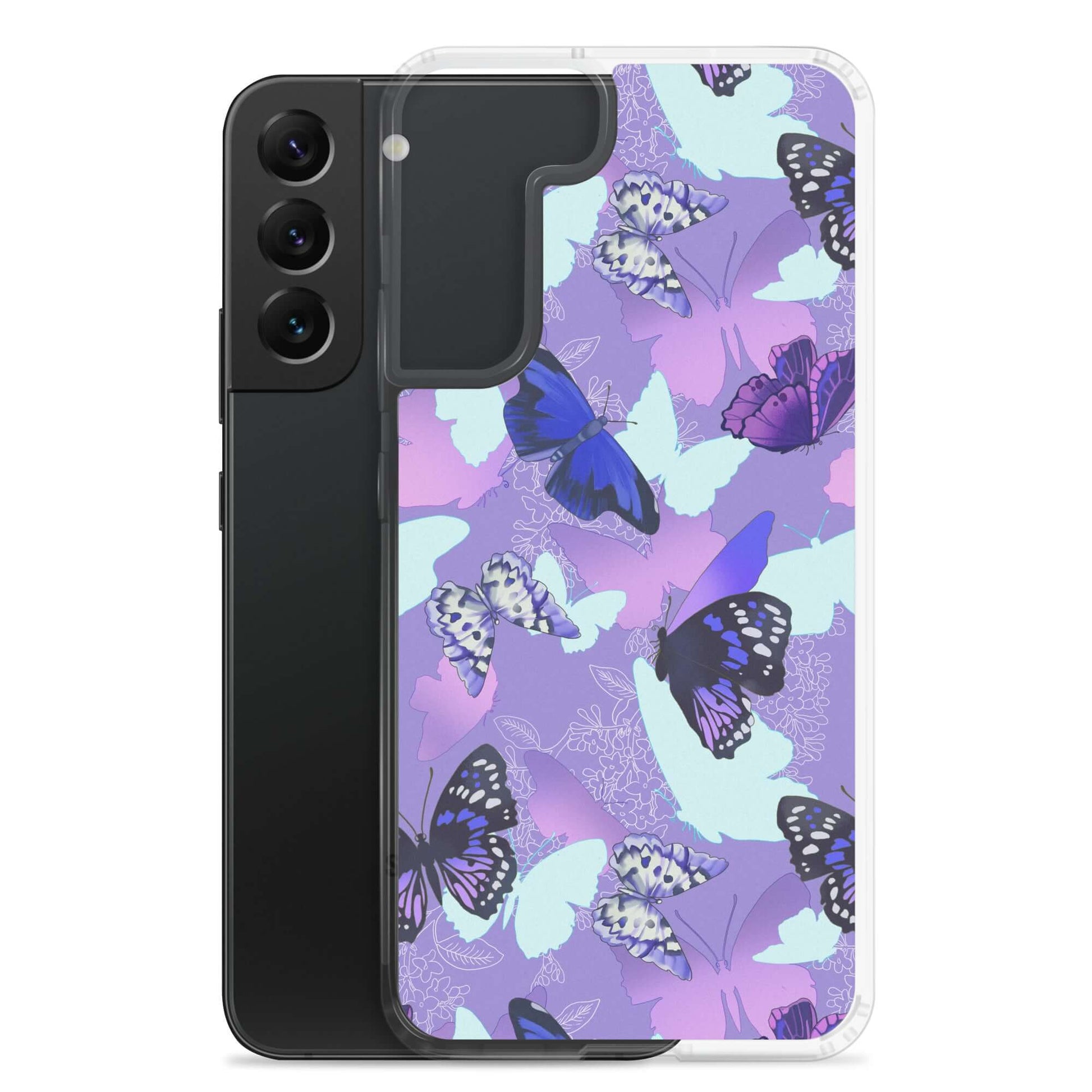 Colorful Butterfly Samsung® Clear Case showcasing vibrant butterfly designs, perfect for stylish phone protection.