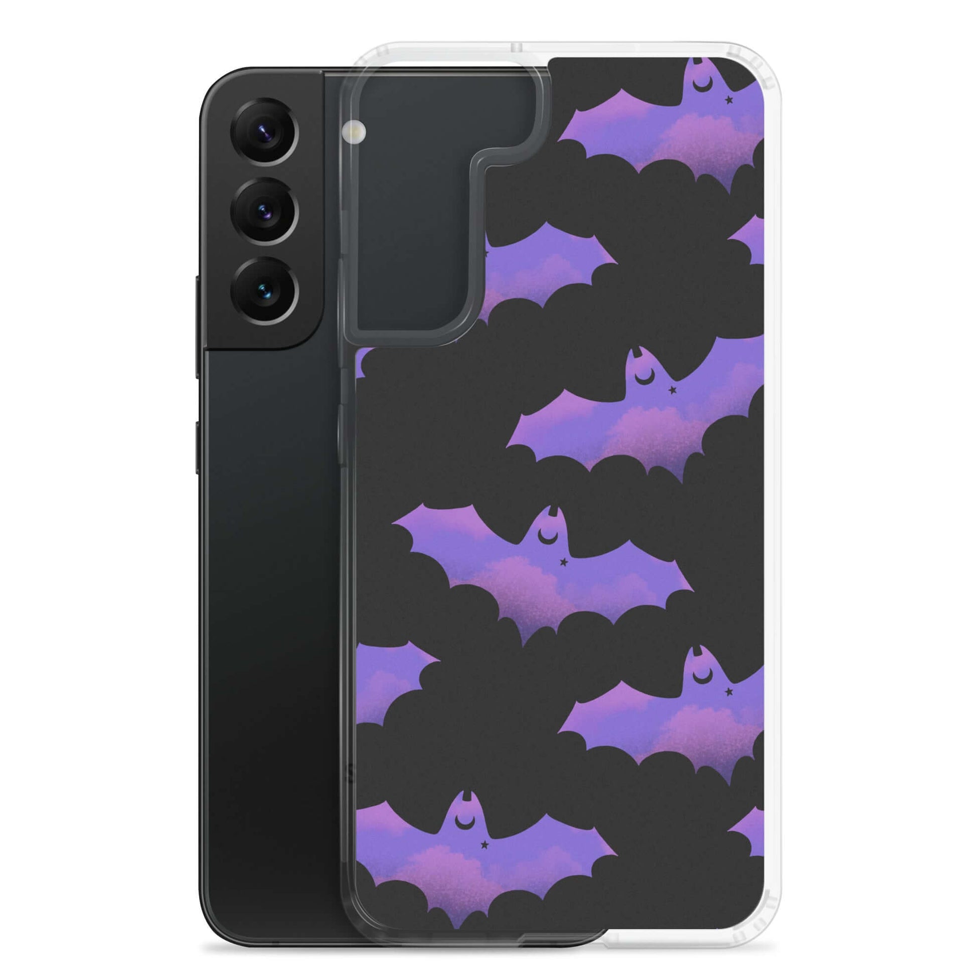 Protect your Samsung with the stylish Morrigan Samsung® Clear Case featuring playful bats and cloud design.