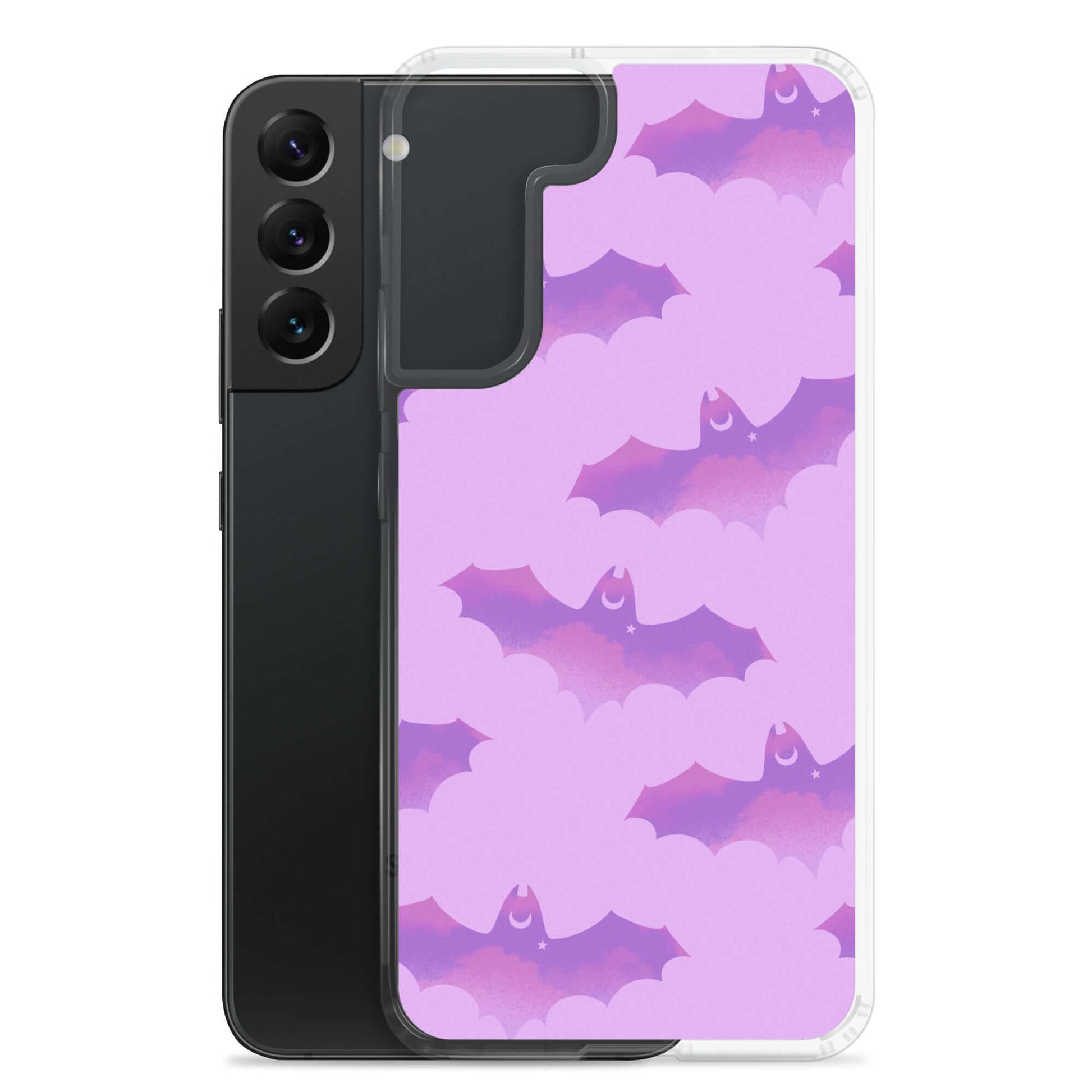 Stylish Aensland Samsung® Clear Case featuring playful bats, perfect for protecting your phone from daily wear.