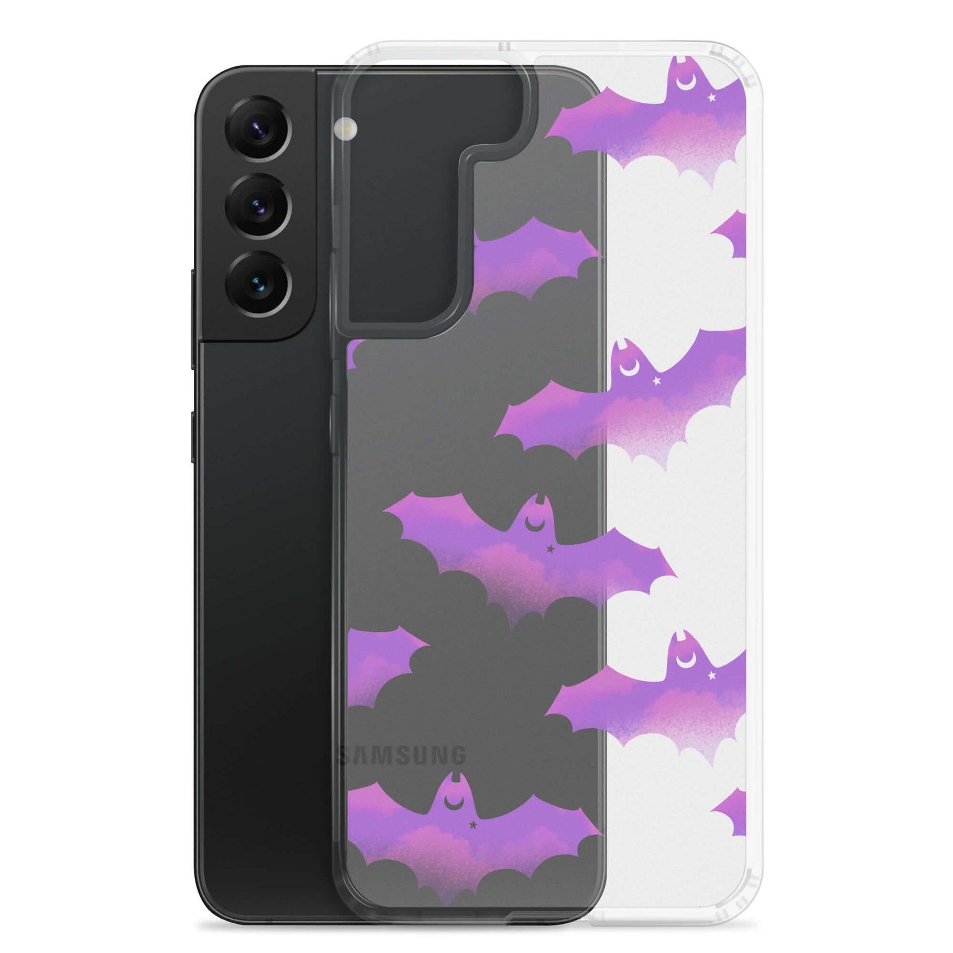 Stylish Aensland Samsung® Clear Case featuring playful bats, protecting your phone with flair and fun. Perfect for sunny days!