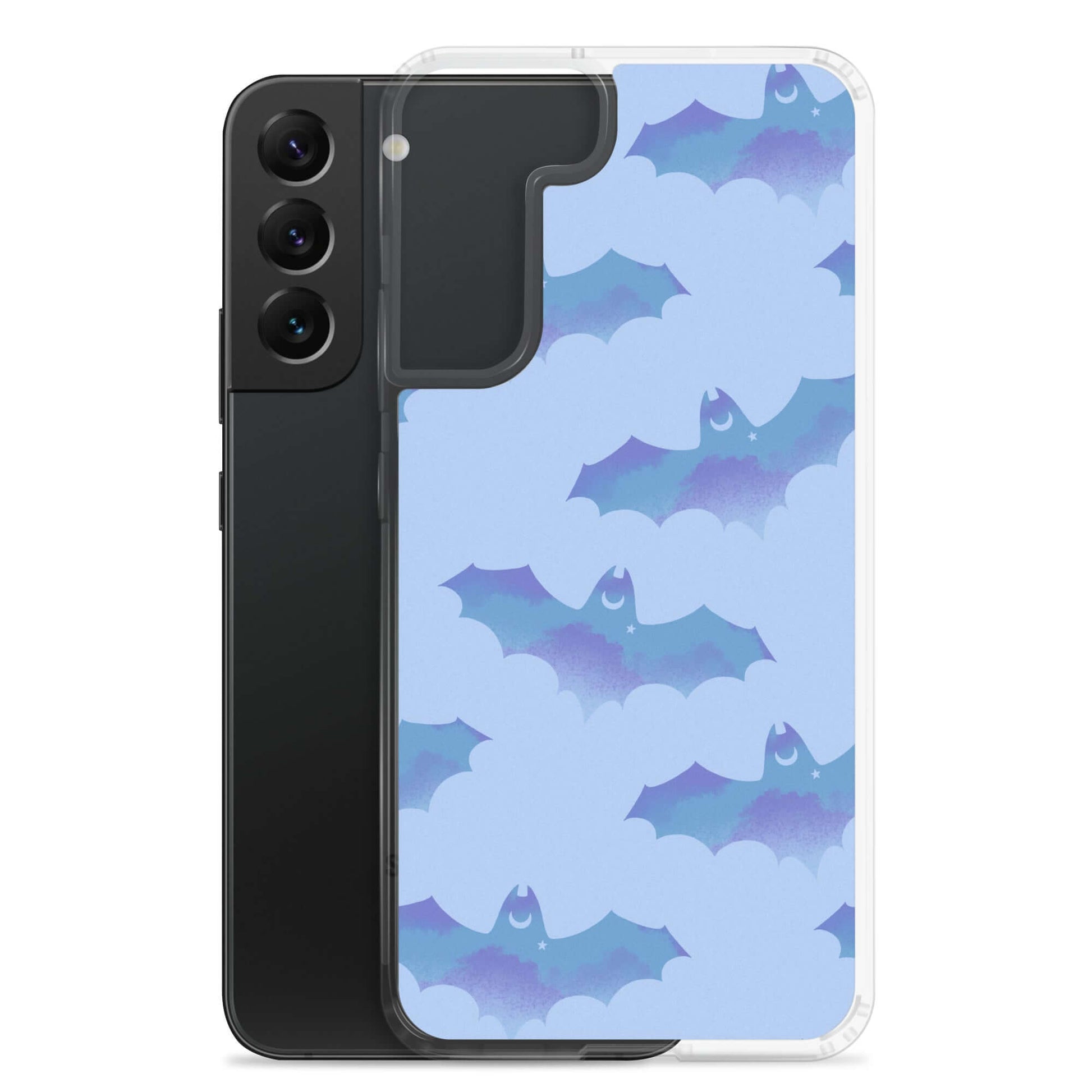 Stylish Lilith Samsung® Clear Case featuring playful bats, perfect for protecting your phone in any weather.