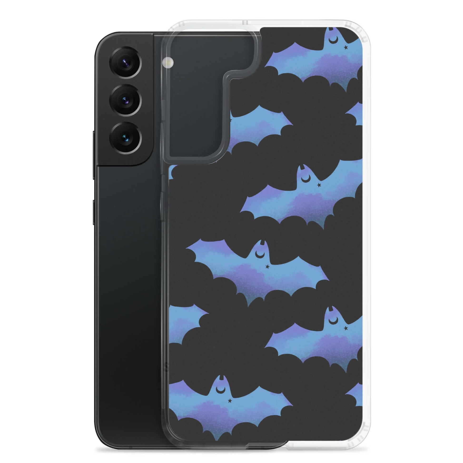 Stylish Lilith Samsung® Clear Case featuring playful bats, offering protection against scratches and dust.