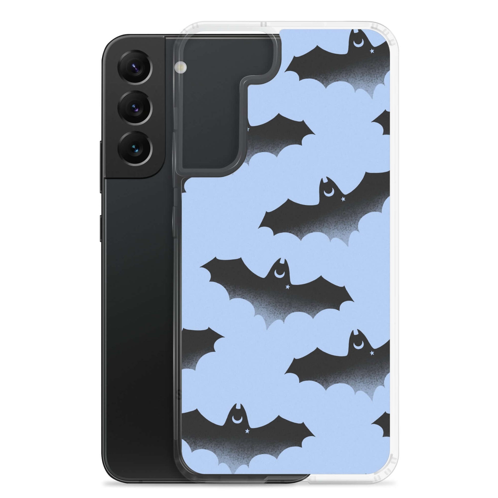 Stylish Lilith Samsung® Clear Case featuring playful bat design, perfect for protecting your phone in any weather.