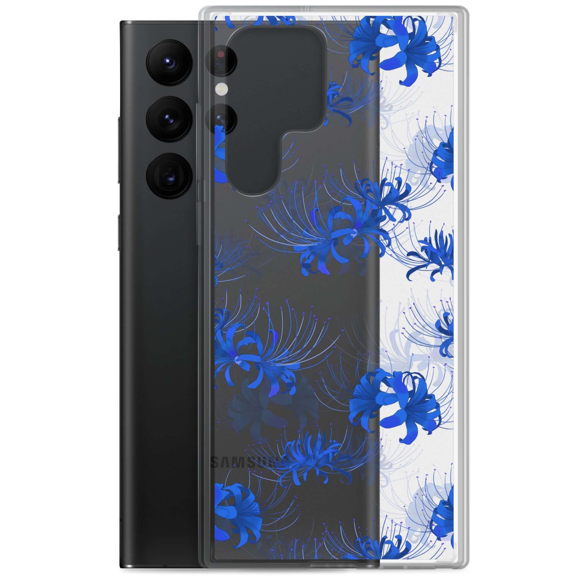 Stylish Higanbana Samsung® Clear Case showcasing floral design, protecting your device with flair and elegance.