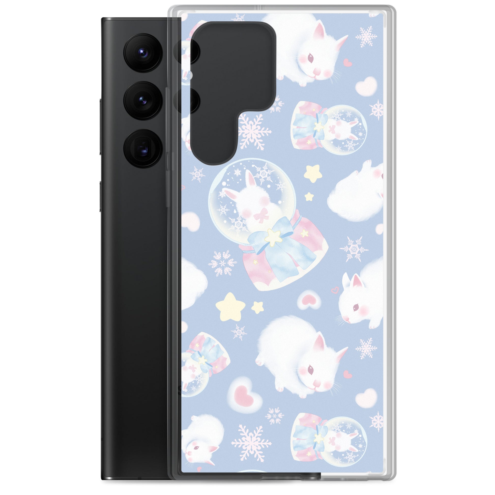 Stylish Snow Bunny Samsung® Clear Case with cute bunnies, perfect for a pastel aesthetic and phone protection.