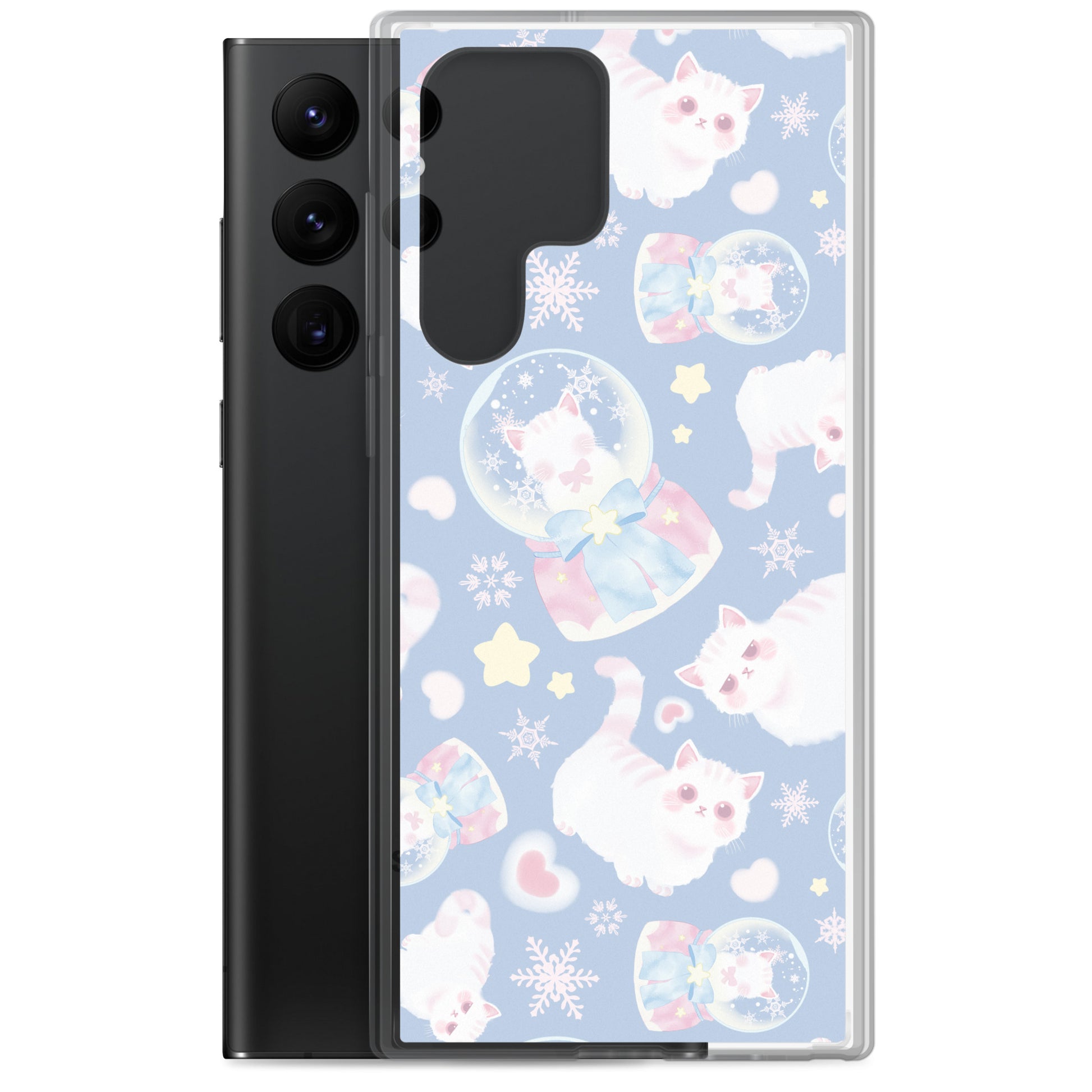 Cute Snow Kitten Samsung® Clear Case featuring playful kittens, perfect for adding charm to any outfit.