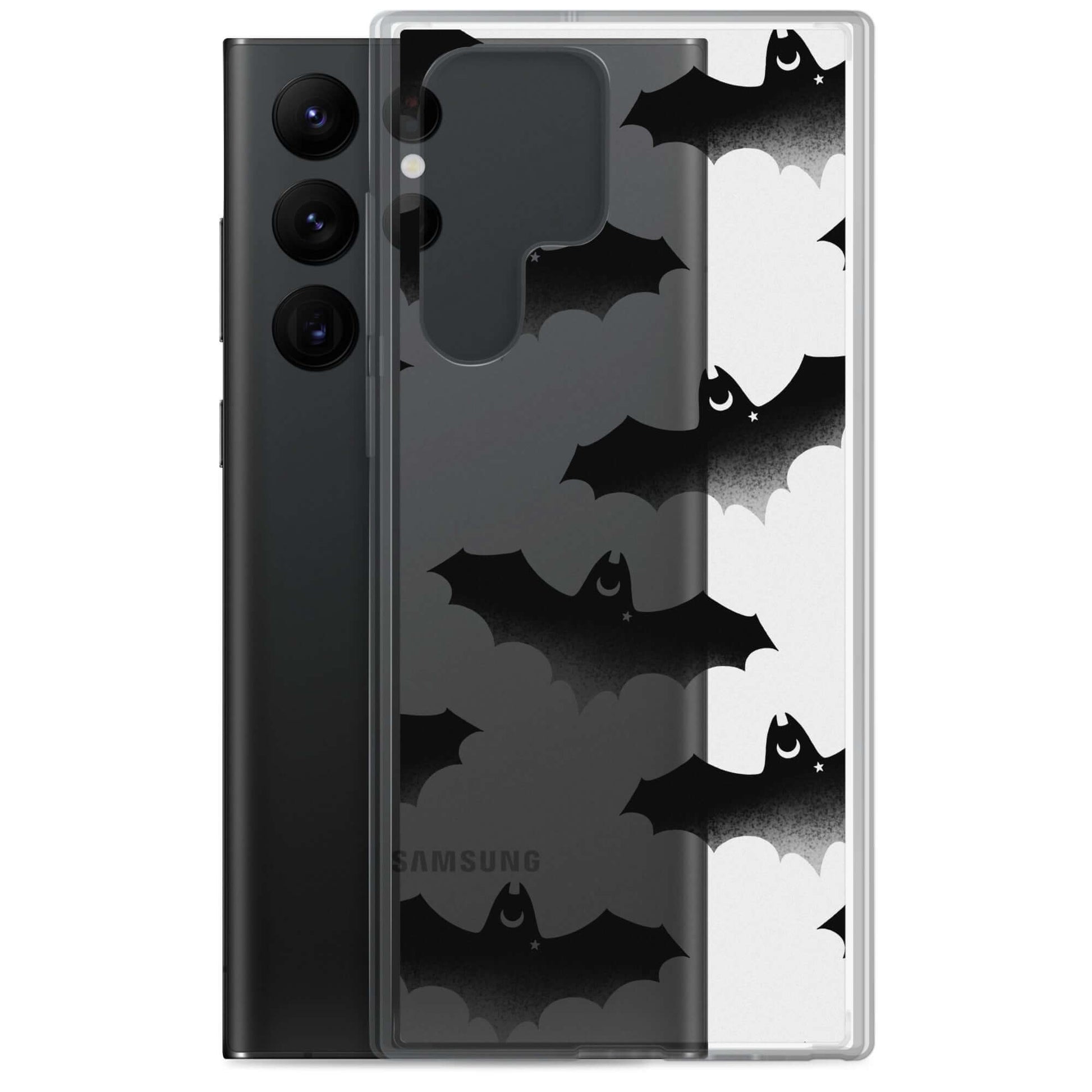 Stylish Aensland Samsung® Clear Case featuring playful bats, protecting your phone from scratches and dirt.