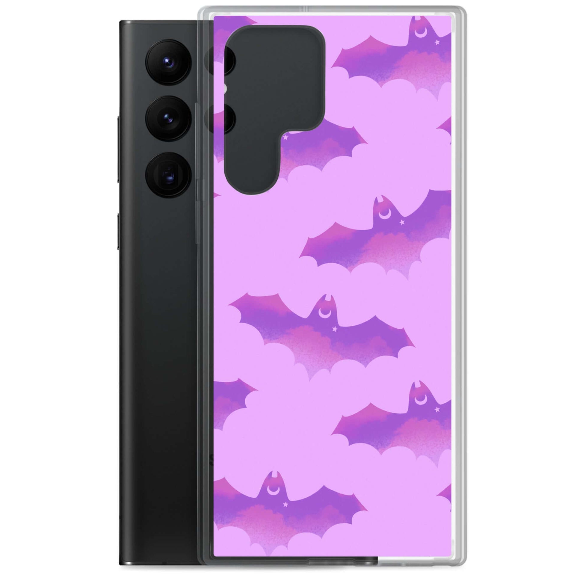 Sleek Aensland Samsung® Clear Case featuring a playful bat design, perfect for protecting your phone outdoors.