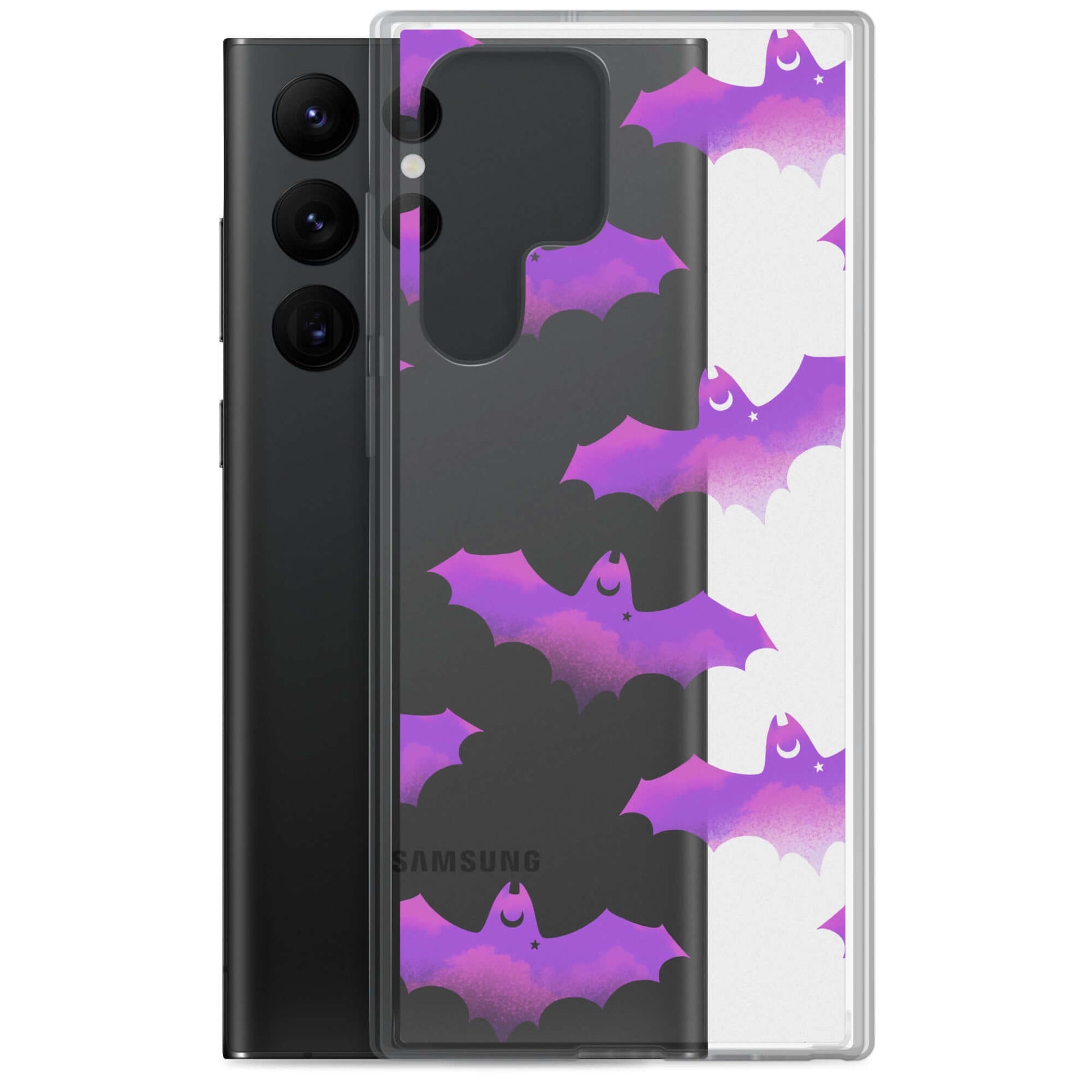 Aensland Samsung® Clear Case featuring cute bats, perfect for protecting your Galaxy S22 Ultra from daily wear.