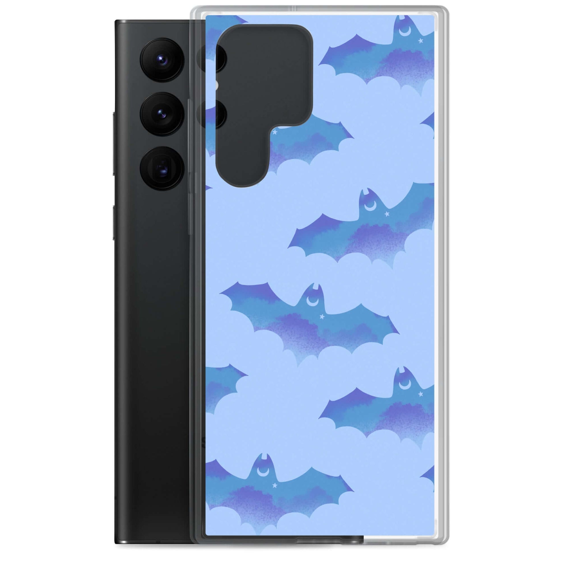 Stylish Lilith Samsung® Clear Case featuring playful bats, protecting your phone from scratches and dirt. Perfect for all seasons!