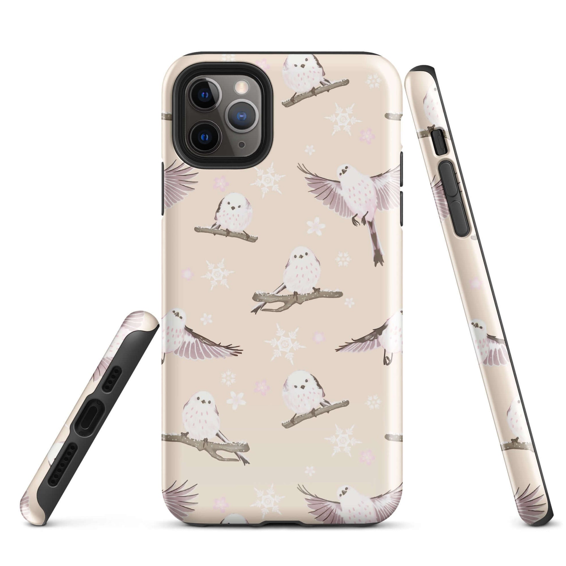 Stylish Snow Bird iPhone® Tough Case featuring a durable, impact-resistant design with adorable bird graphics.