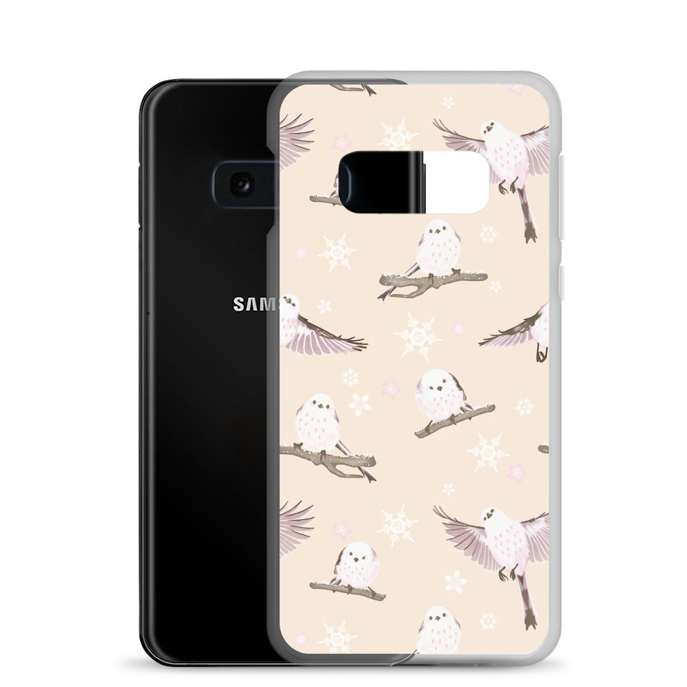 Snow Bird Samsung® Clear Case showcases adorable birds on a pastel background, perfect for winter style and protection.