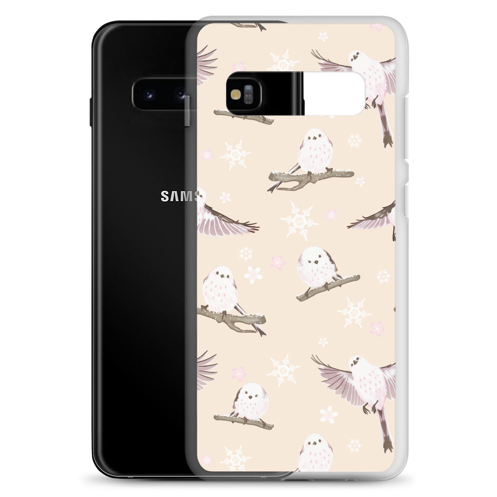 Stylish Snow Bird Samsung® Clear Case featuring pastel birds, perfect for winter outings and everyday protection.