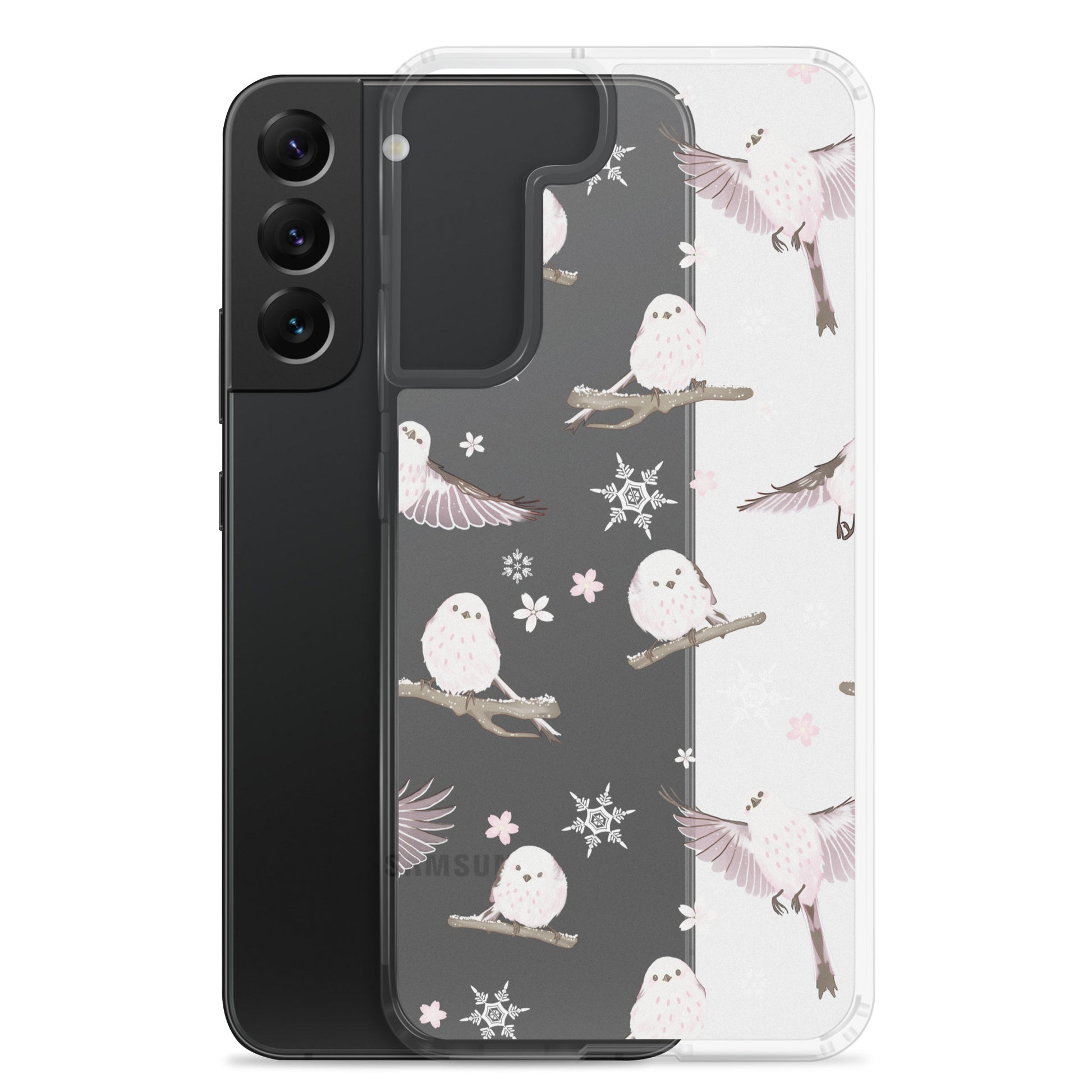 Snow Bird Samsung® Clear Case featuring cute birds and winter designs, perfect for your stylish phone protection.