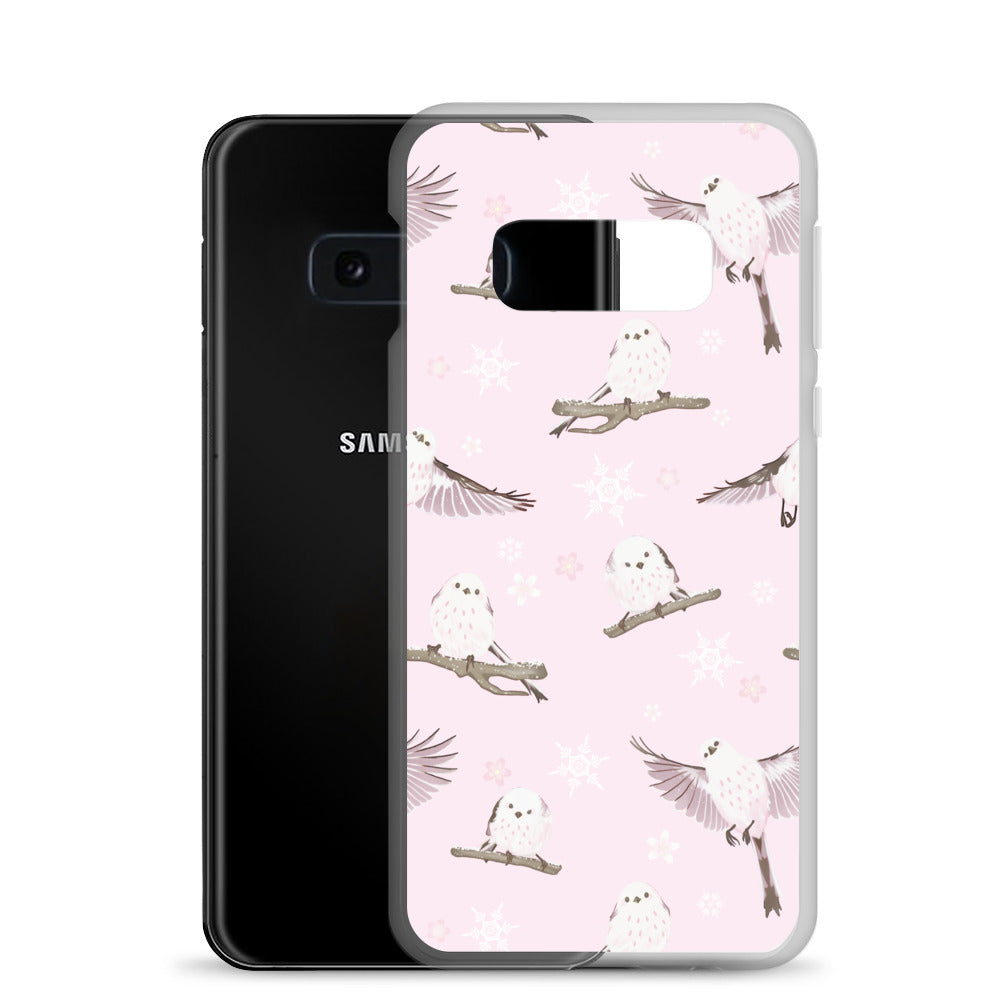 Stylish Snow Bird Samsung® Clear Case featuring adorable pastel birds, perfect for winter outings and gatherings.