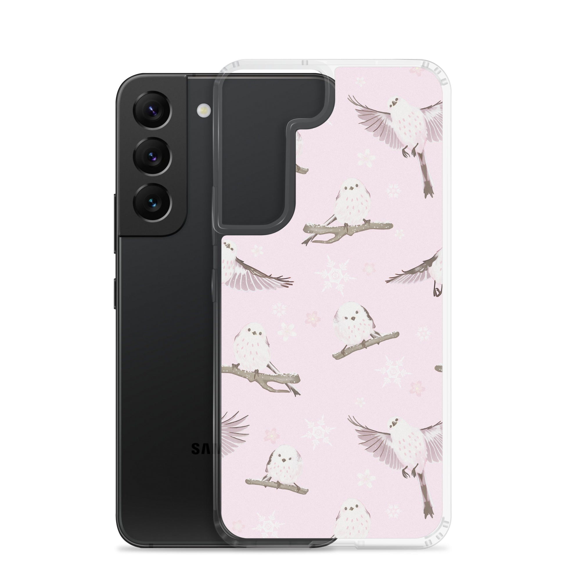 Snow Bird Samsung® Clear Case showcases cute pastel birds, perfect for winter outings and stylish protection.