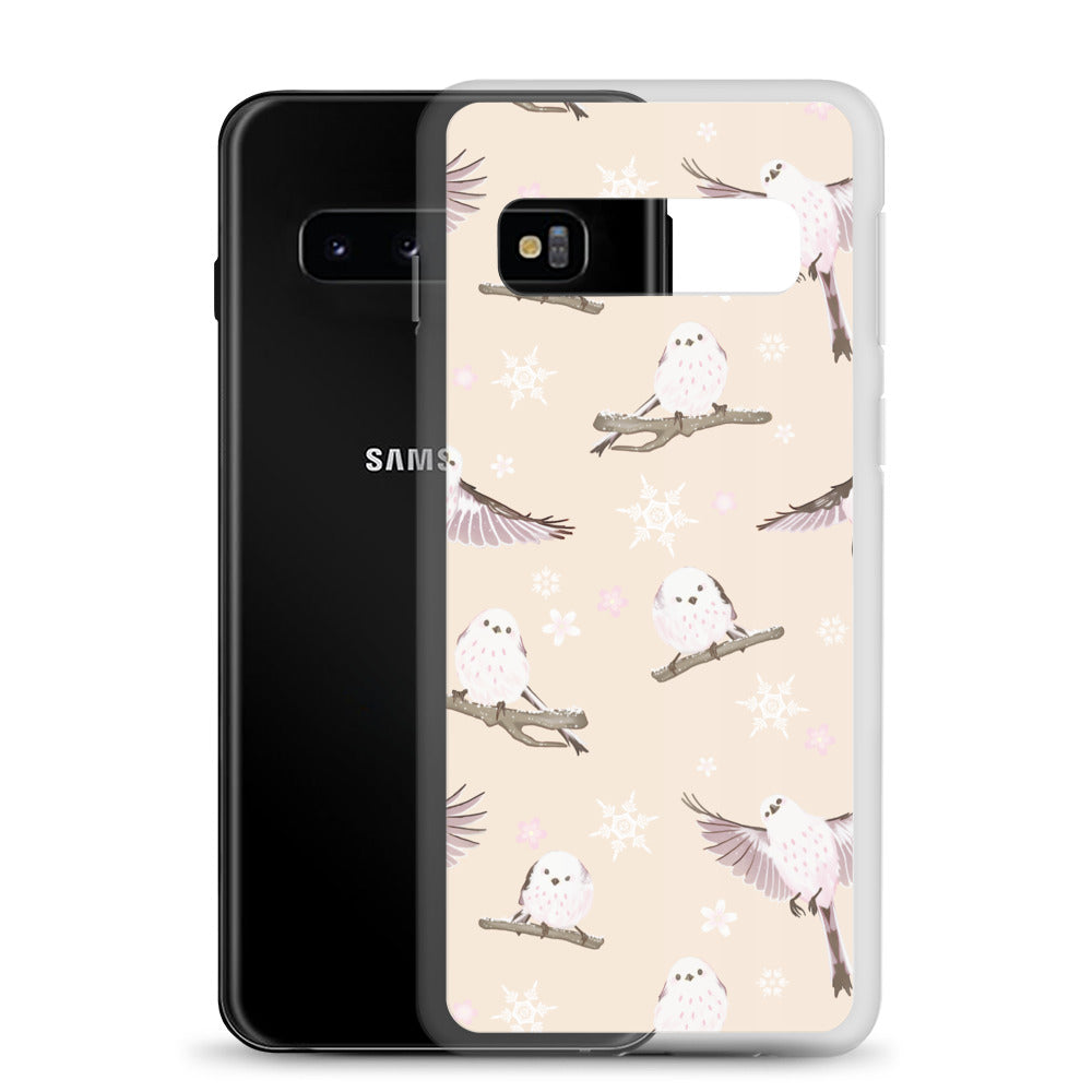 Sleek Snow Bird Samsung® Clear Case featuring pastel birds, perfect for winter outings and stylish protection.