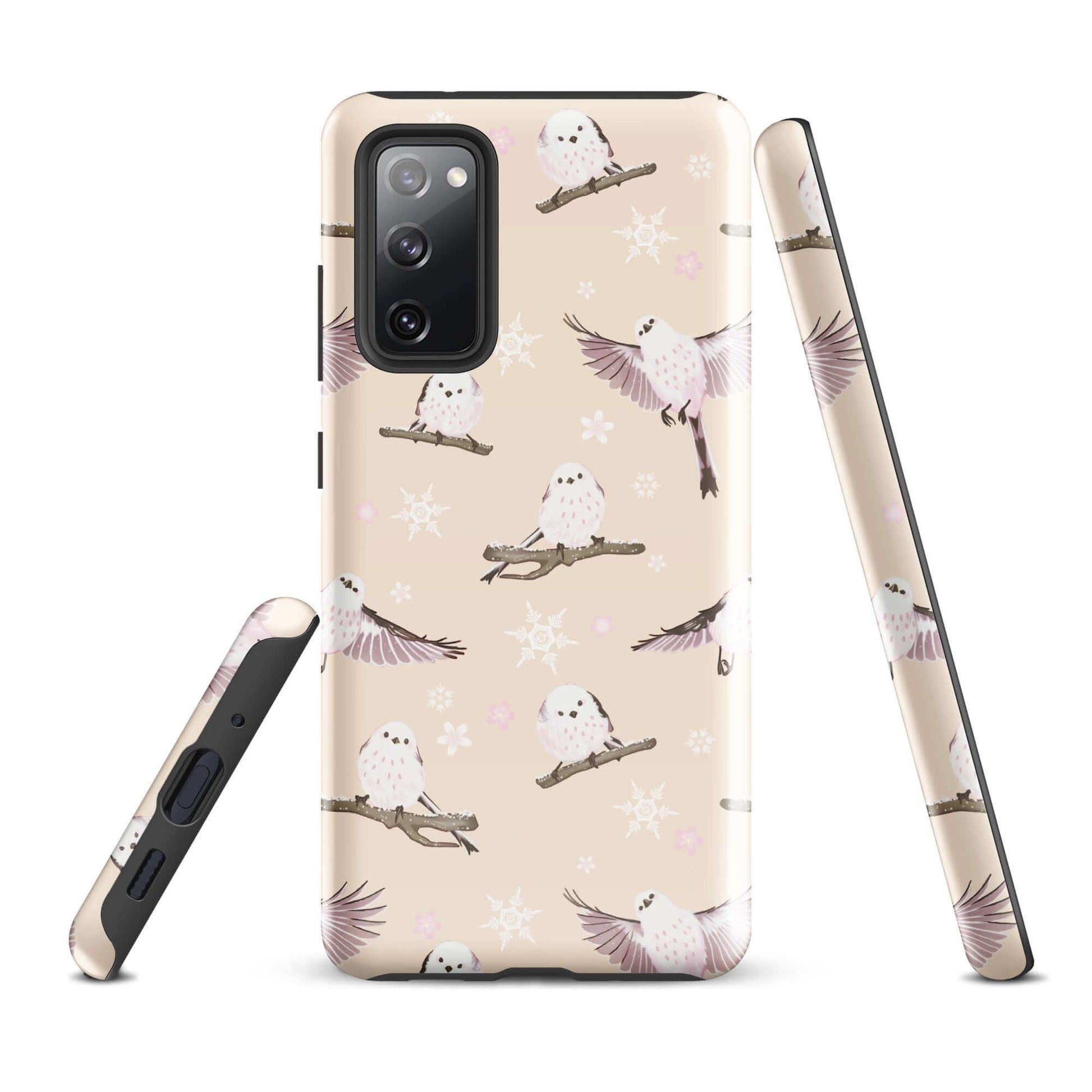 Stylish Snow Bird Samsung® Tough Case featuring a charming bird design, ensuring protection and elegance for your phone.