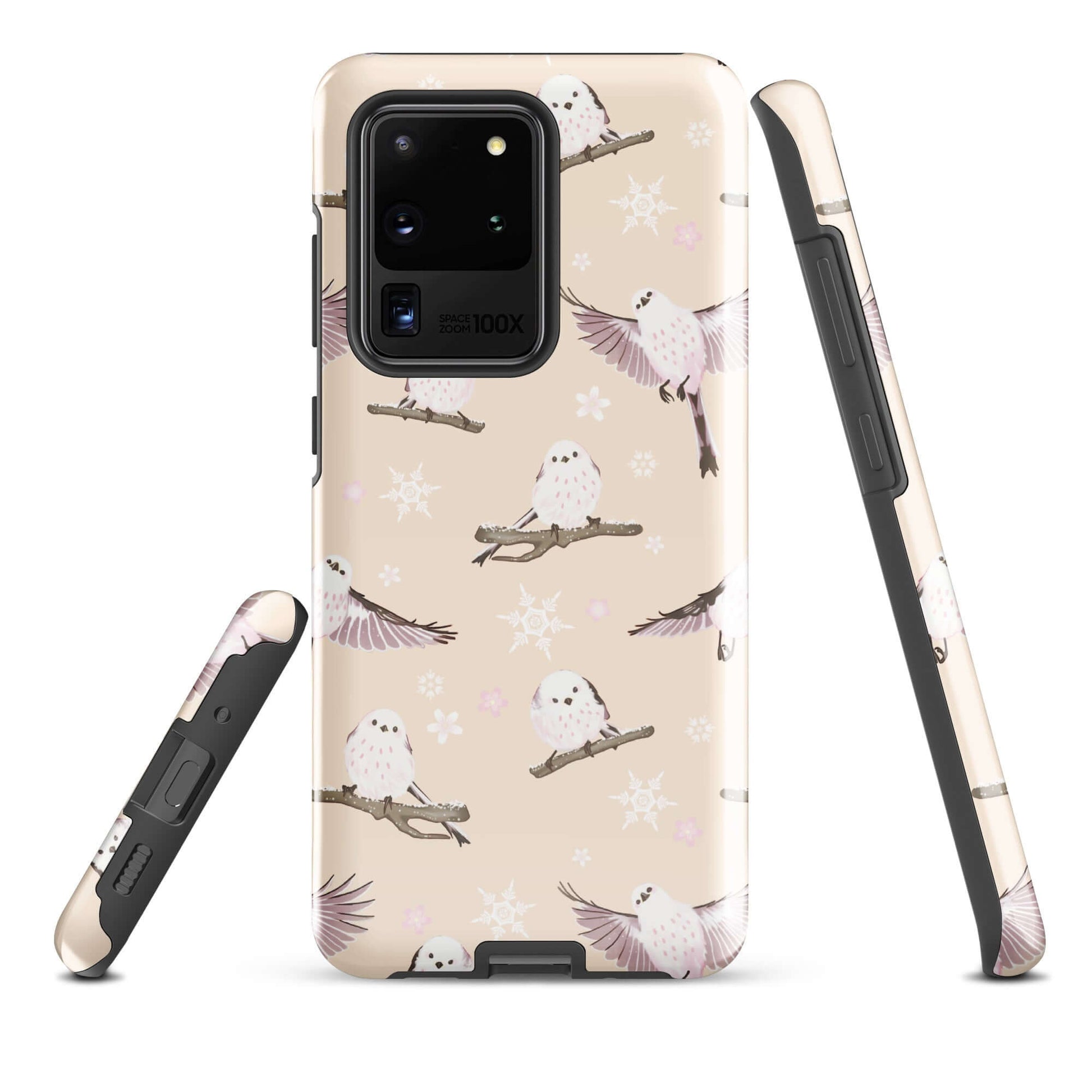 Stylish Snow Bird Samsung® Tough Case features impact-resistant design for superior protection and a unique artistic look.