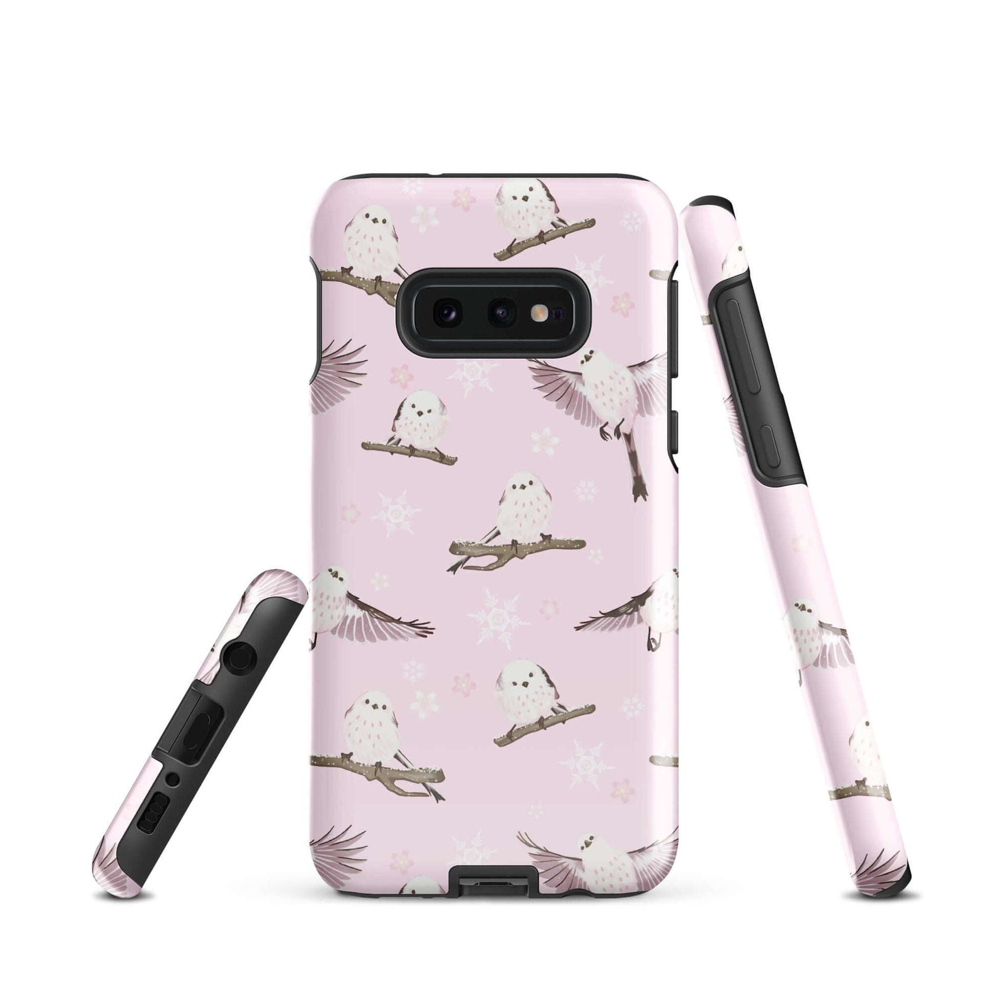 Stylish Snow Bird Samsung® Tough Case showcases cute owls on a pink background, providing durable phone protection.