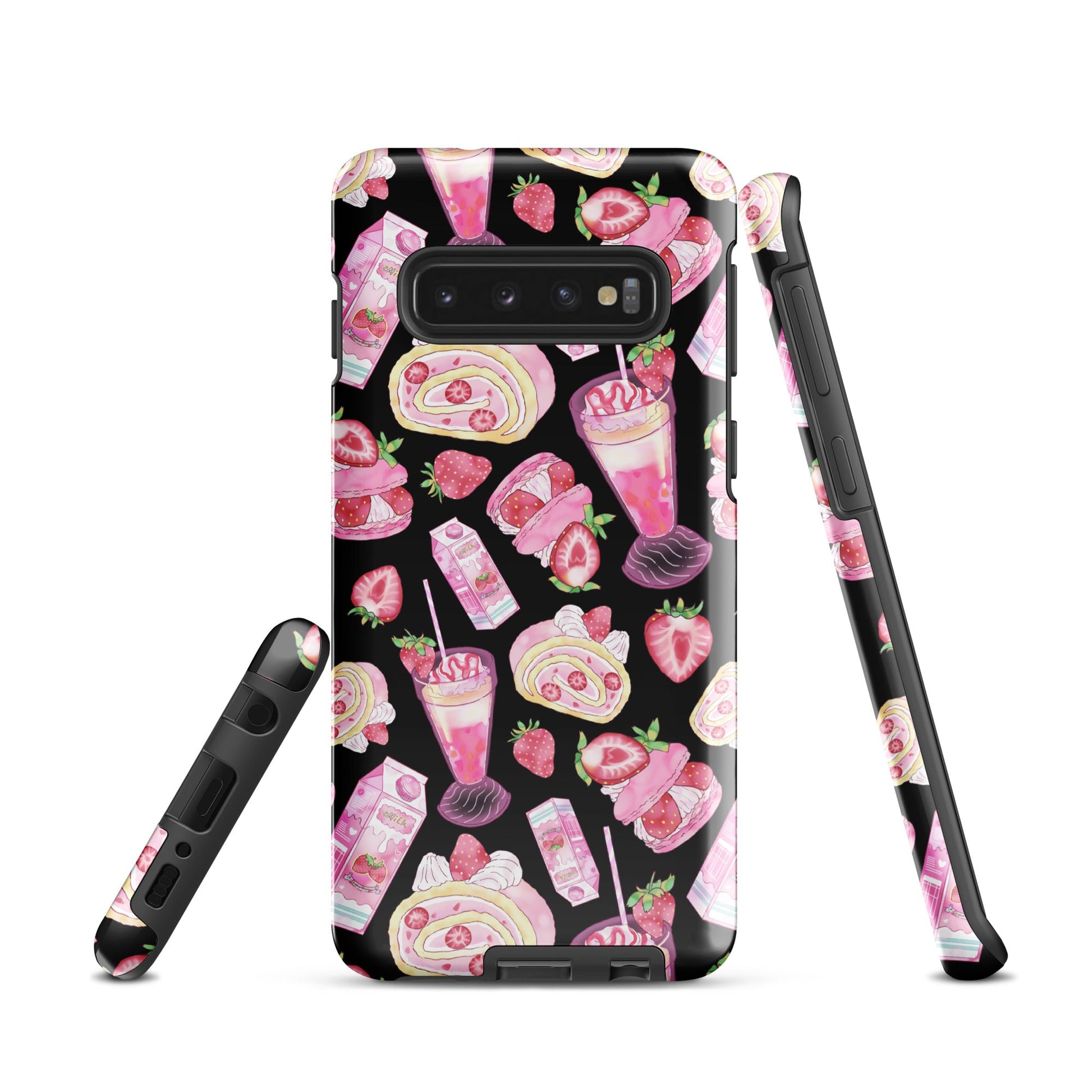 Vibrant Strawberry Samsung® Tough Case features dessert patterns, impact-resistant design for ultimate phone protection.