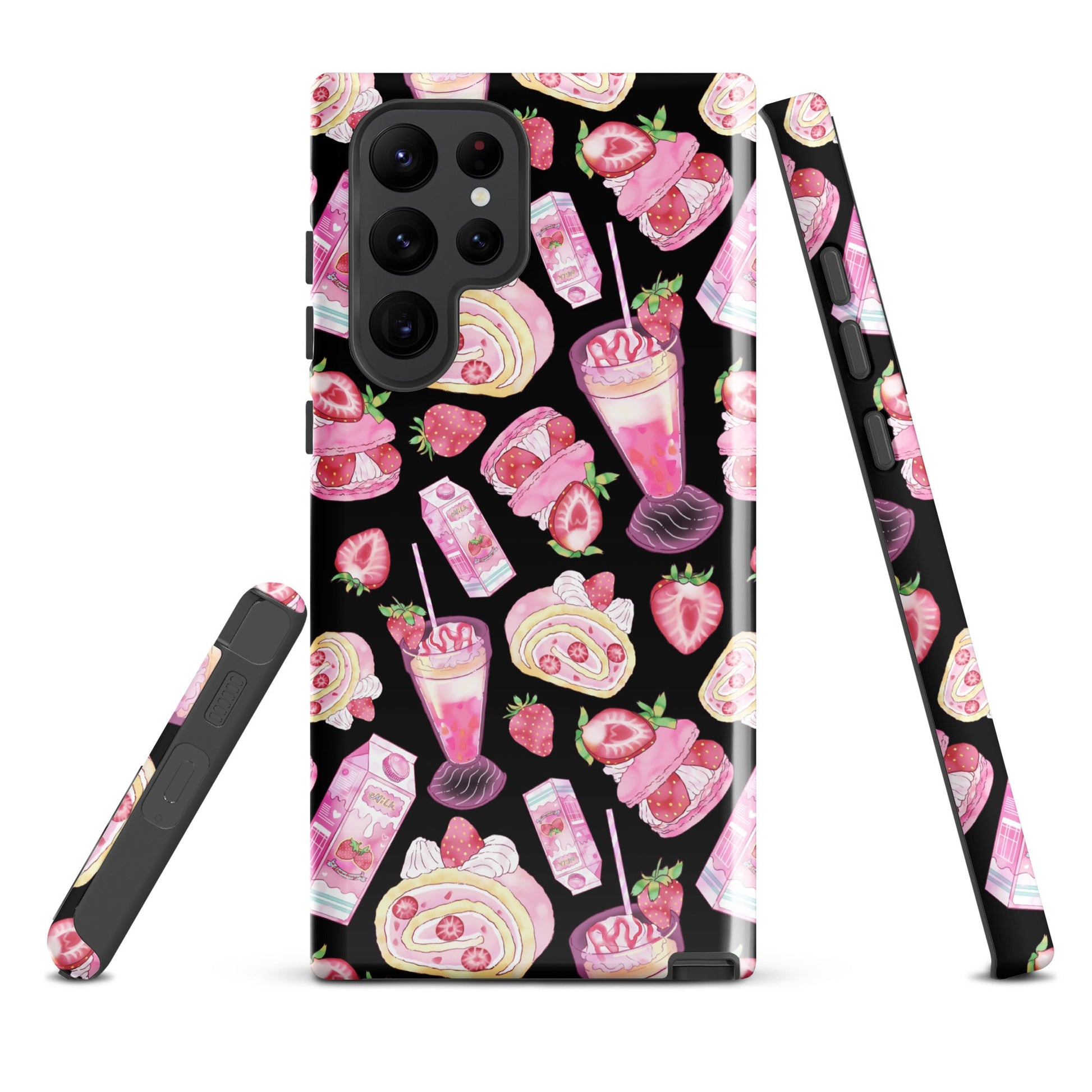 Strawberry Samsung® Tough Case features a vibrant dessert pattern, perfect for keeping your phone stylish and safe.