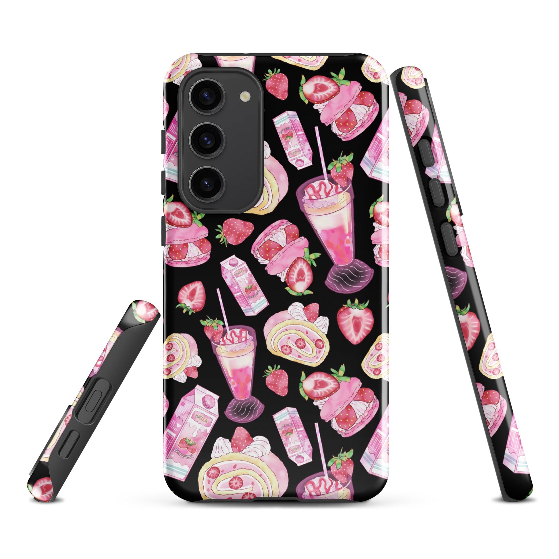 Strawberry Samsung® Tough Case featuring a fun dessert pattern, perfect for protecting your phone in style.