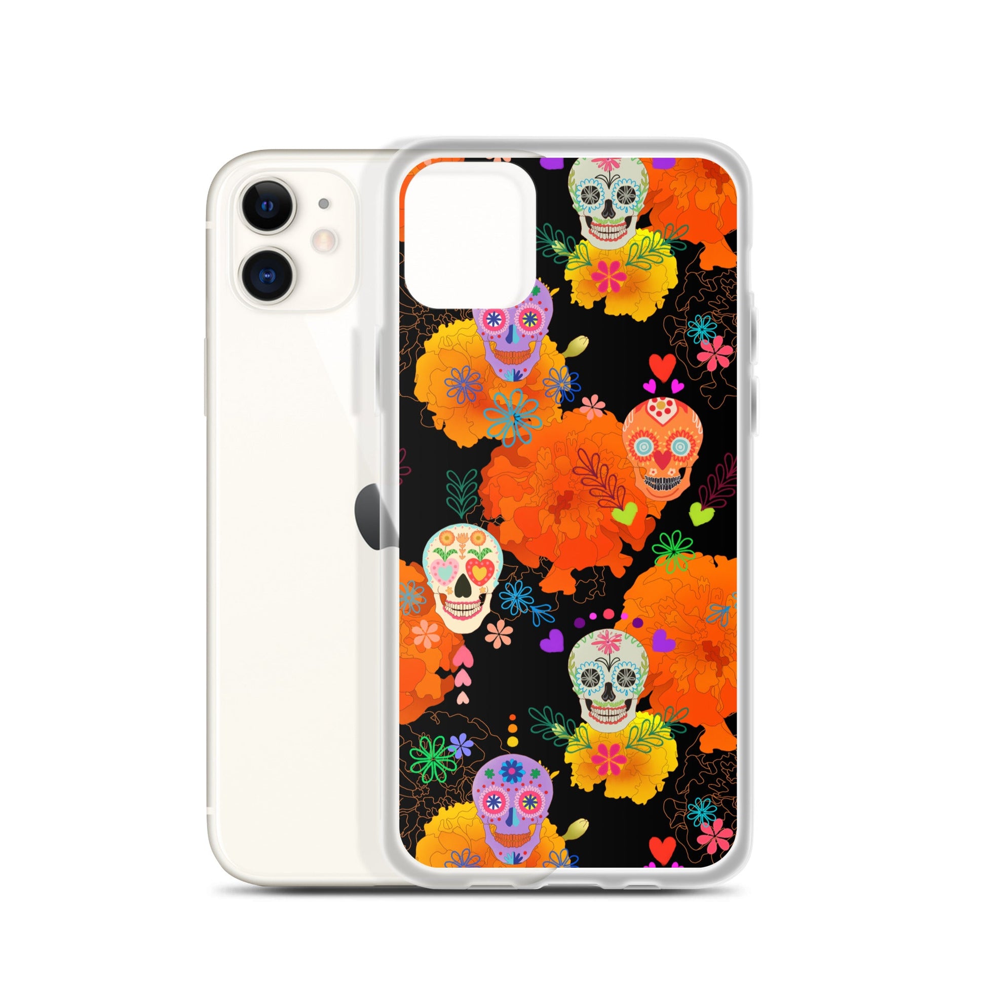 Vibrant Sugar Skull iPhone® Clear Case offers stylish protection with flexible sides and solid back for easy access.