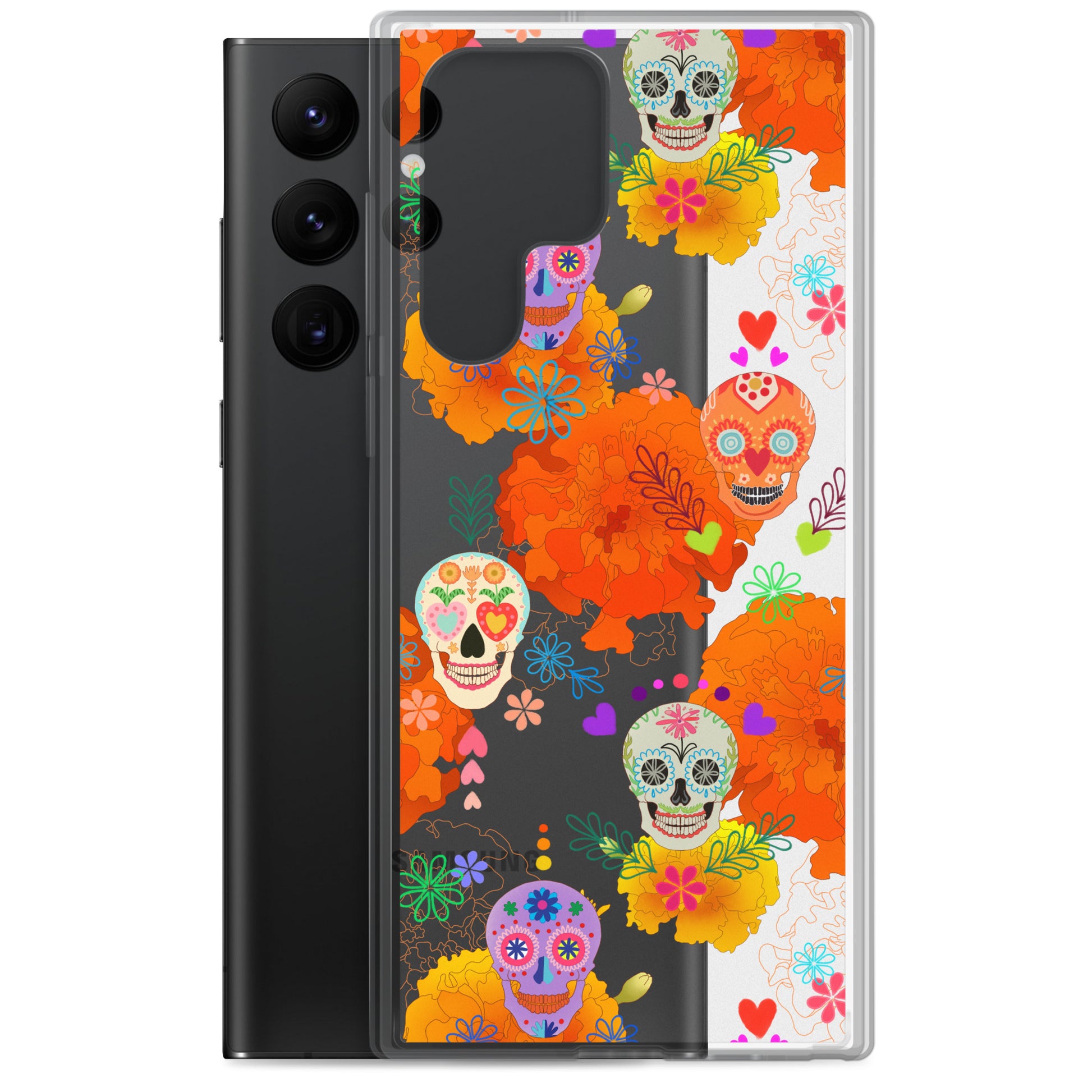 Vibrant Sugar Skull Samsung® Clear Case showcases colorful designs to protect your phone while expressing your style.