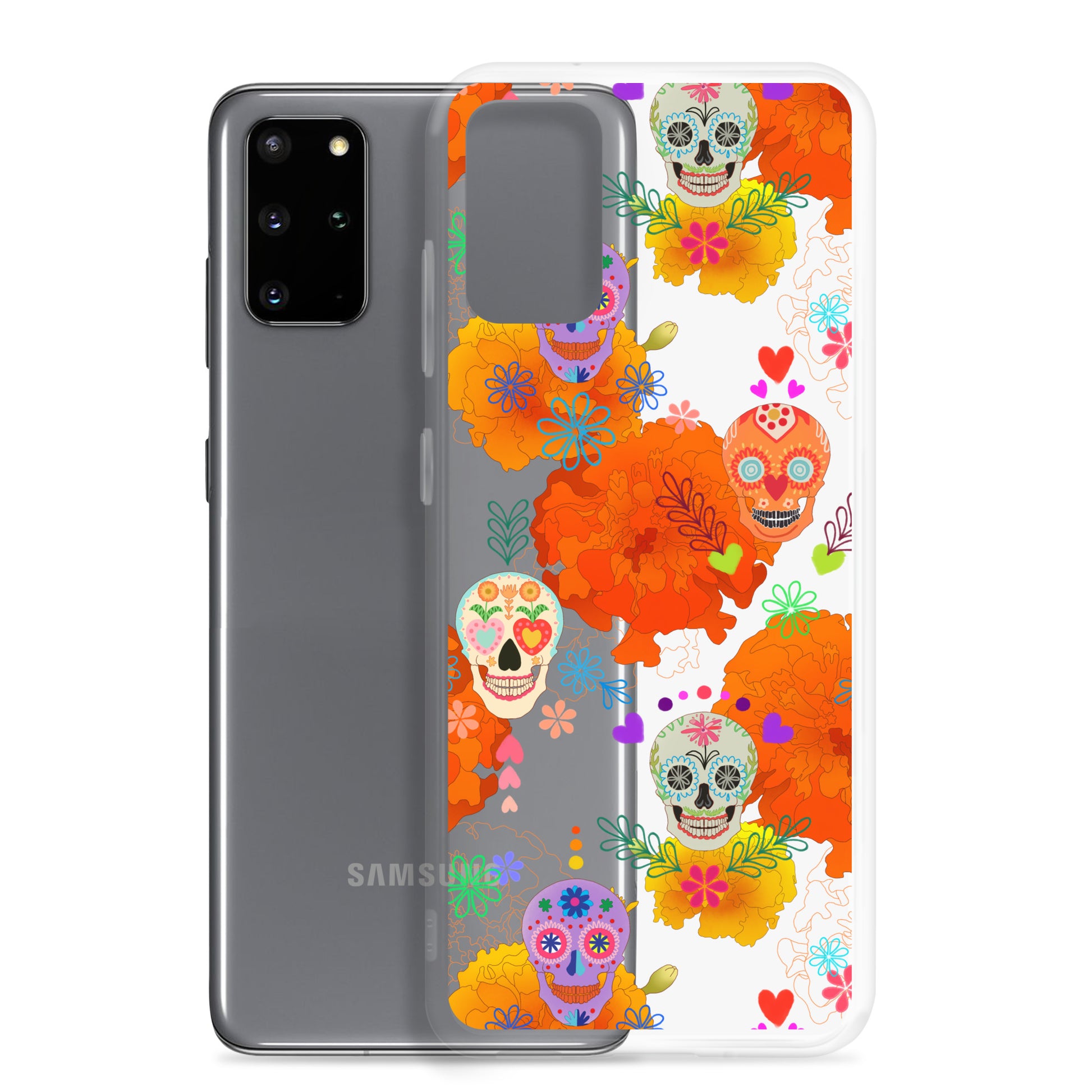 Stylish Sugar Skull Samsung® Clear Case offers vibrant protection for your phone against dust and scratches.