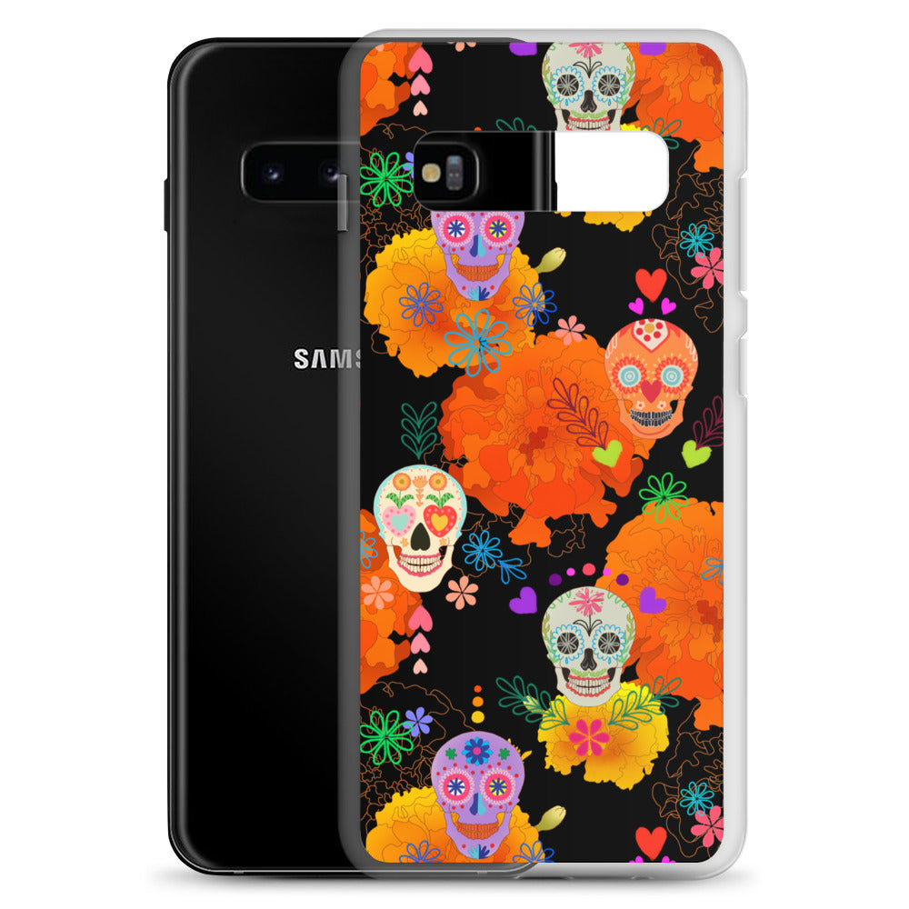 Colorful Sugar Skull Samsung® Clear Case designed for protection against scratches and dust, perfect for any fan.