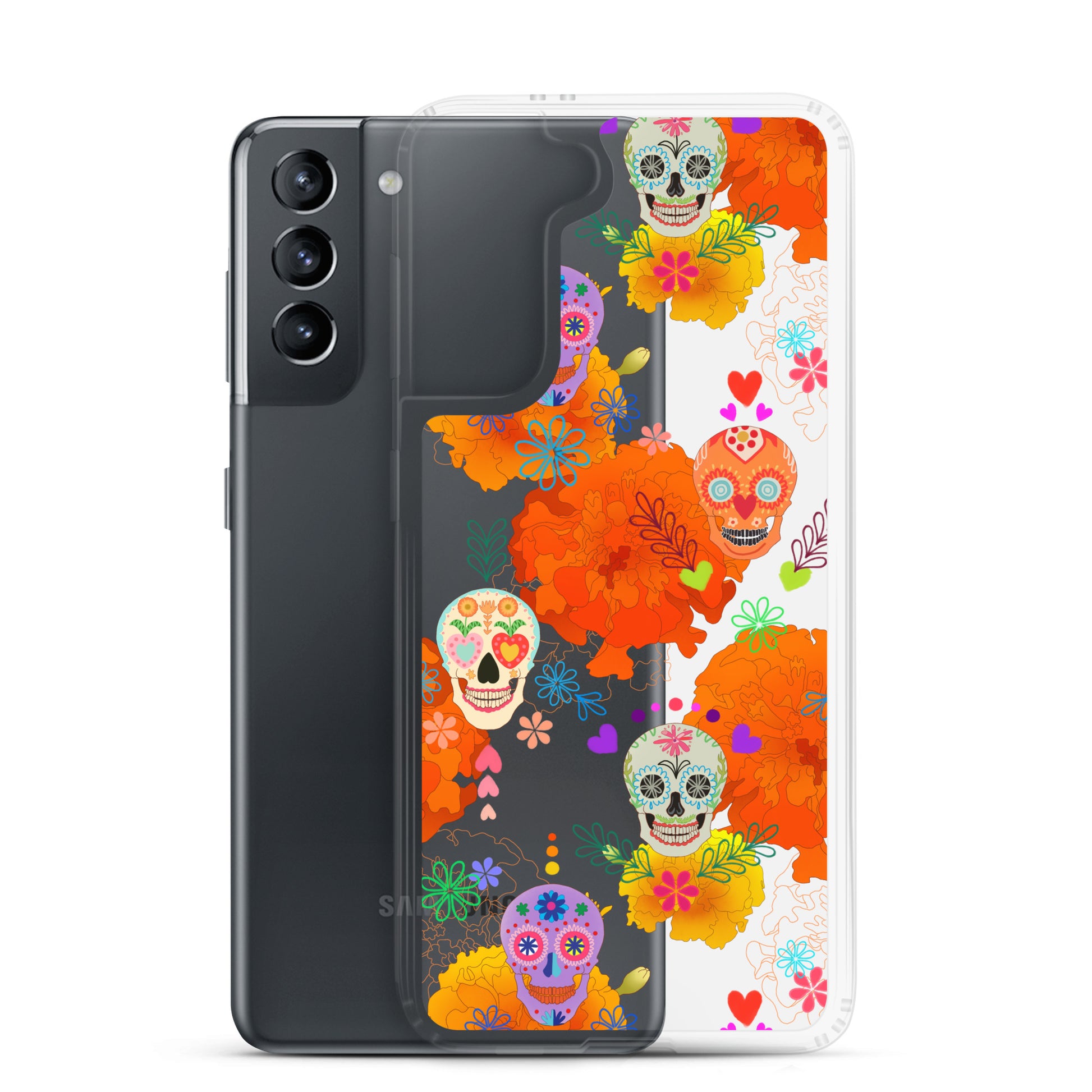Colorful Sugar Skull Samsung® Clear Case offers stylish protection for your phone while showcasing vibrant designs.