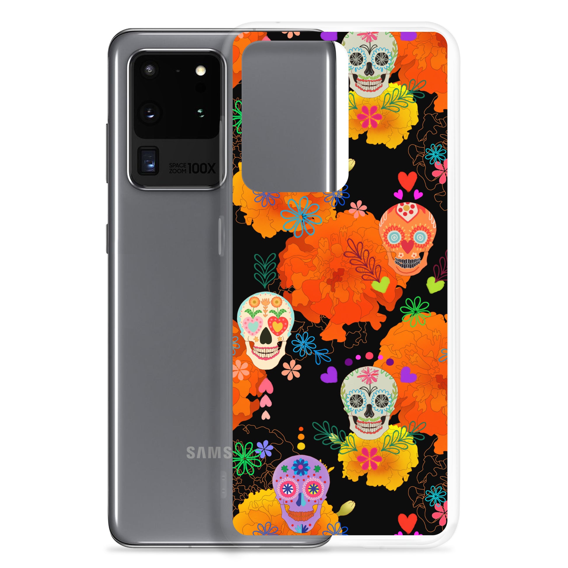 Brightly designed Sugar Skull Samsung® Clear Case showcases vibrant colors, protecting your phone with style and flair.