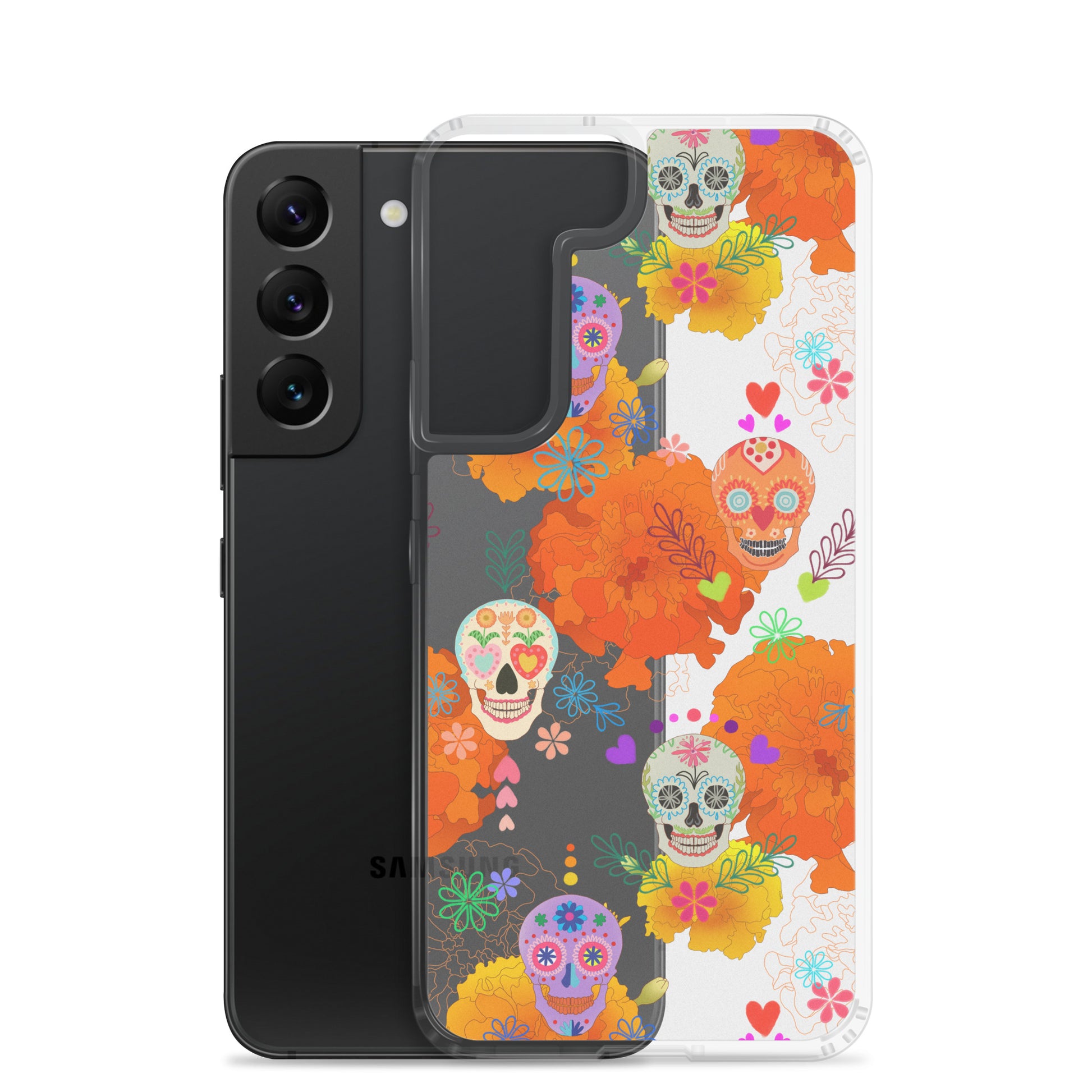 Colorful Sugar Skull Samsung® Clear Case showcases vibrant designs, protecting your phone while adding style.