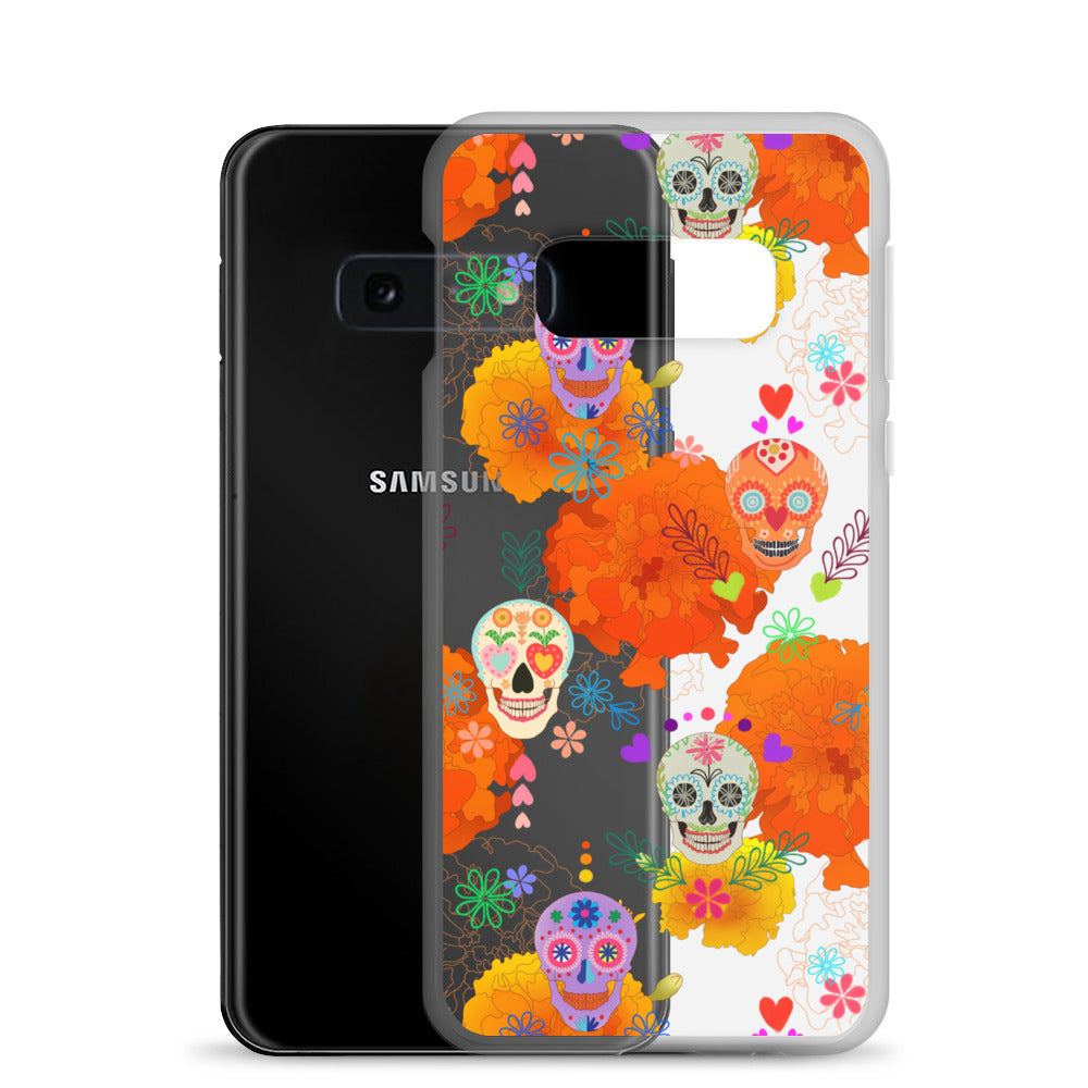 Stylish Sugar Skull Samsung® Clear Case offering protection from scratches and dust, perfect for any sugar skull lover.