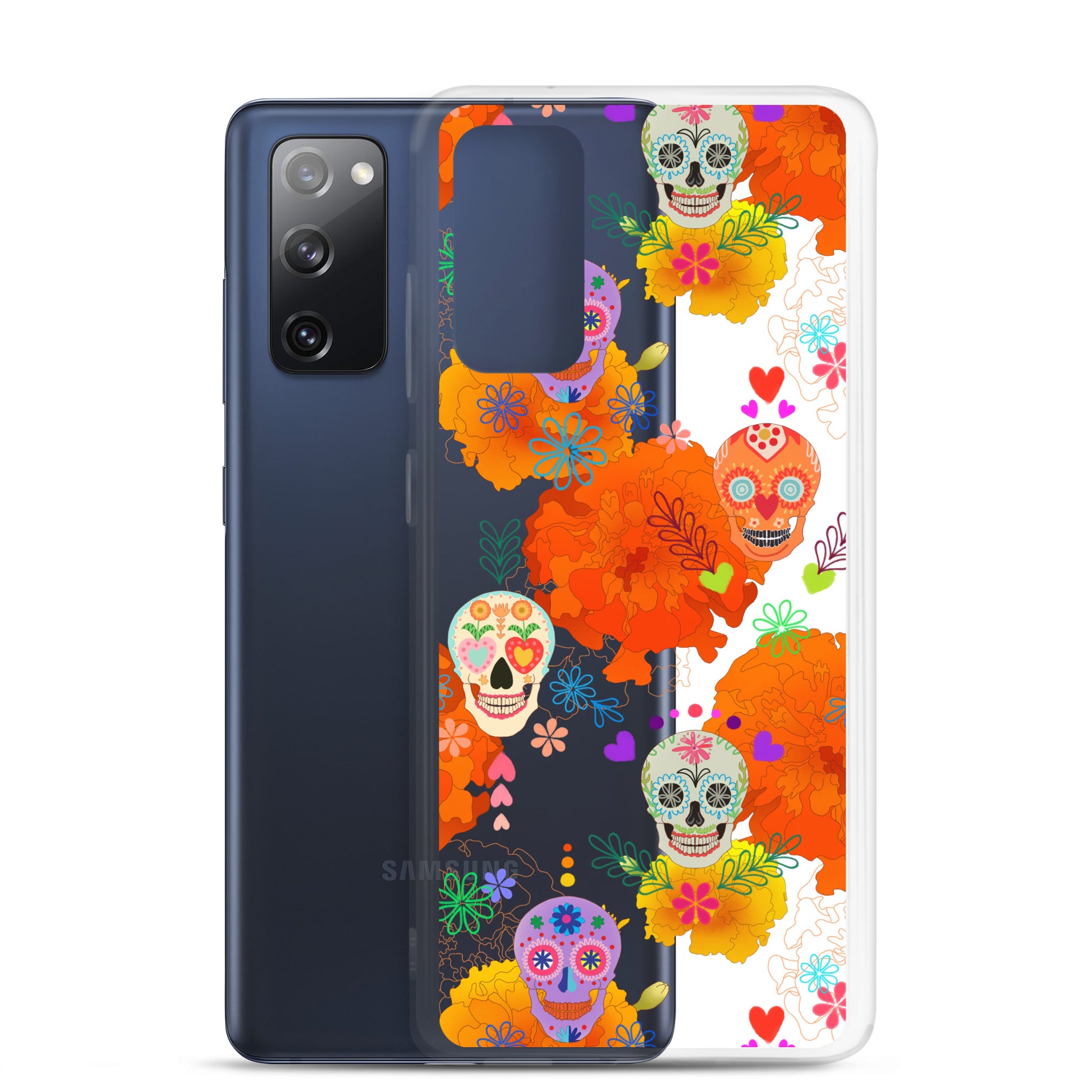 Colorful Sugar Skull Samsung® Clear Case showcases vibrant designs, protecting your phone from scratches and dust.
